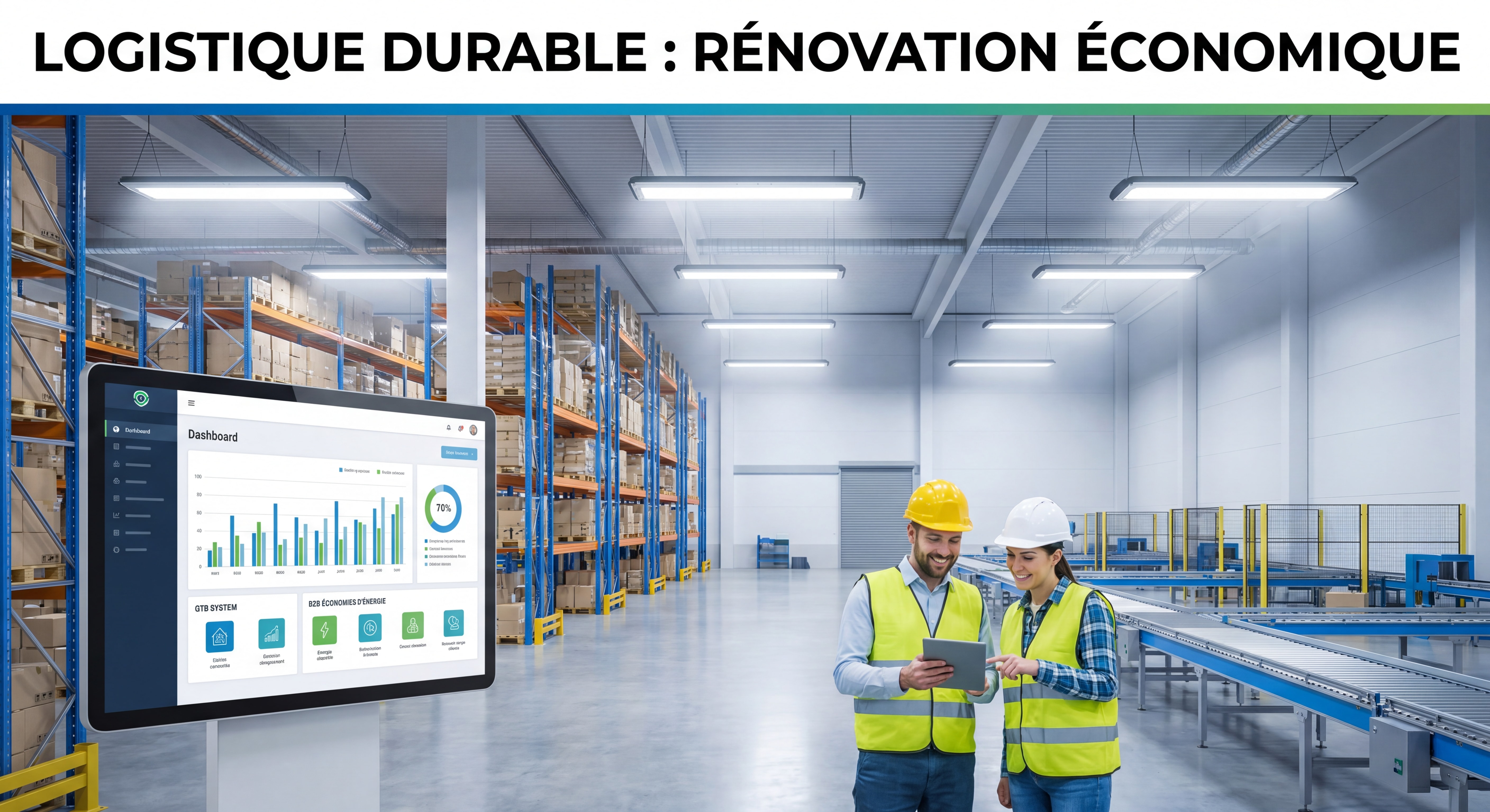 Entrepôt logistique rénové avec éclairage LED haute baie et système GTB - économies énergétiques B2B