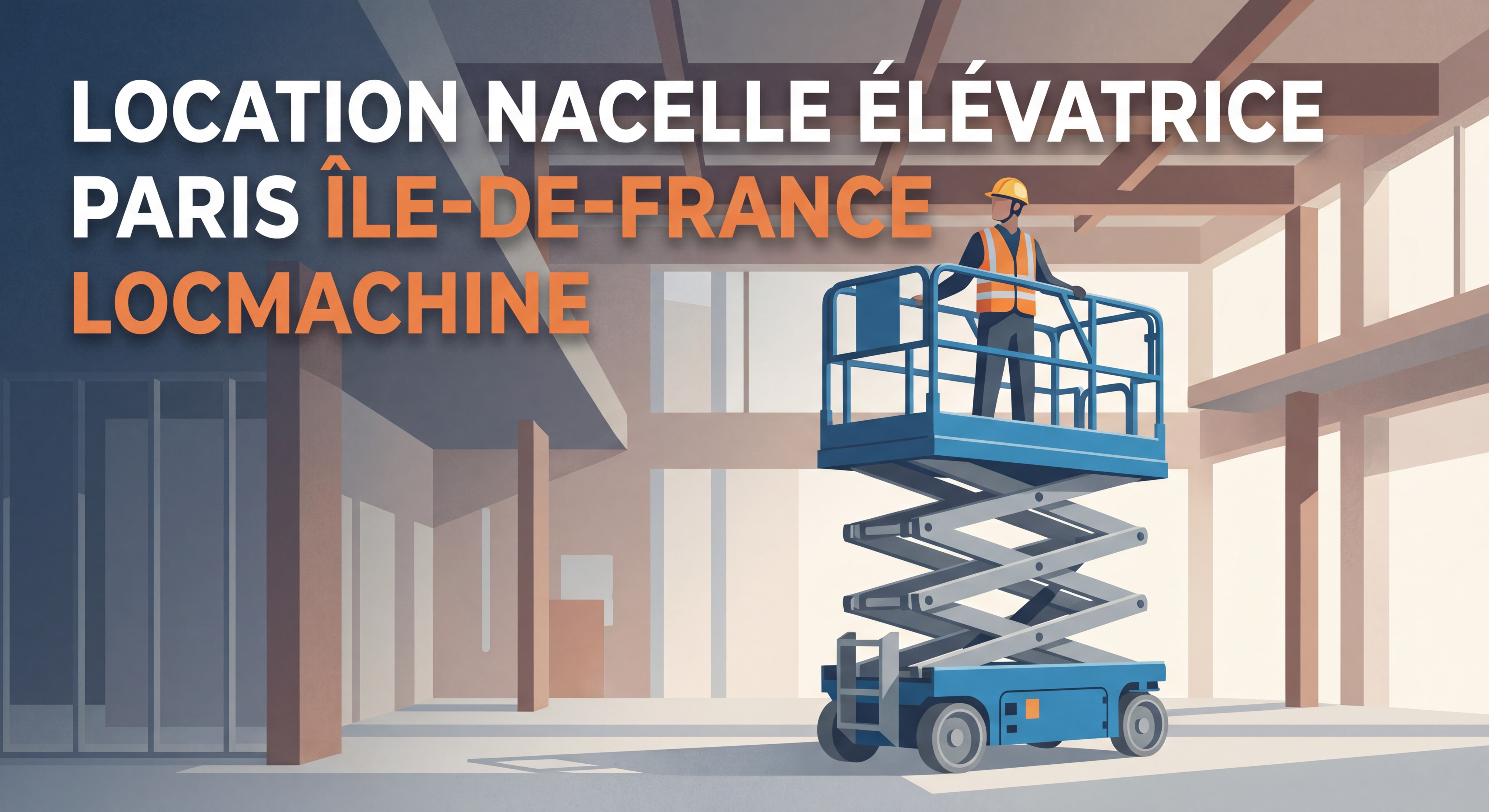 Nacelle ciseaux électrique en intérieur sur chantier - location nacelle élévatrice Paris Île-de-France Locmachine