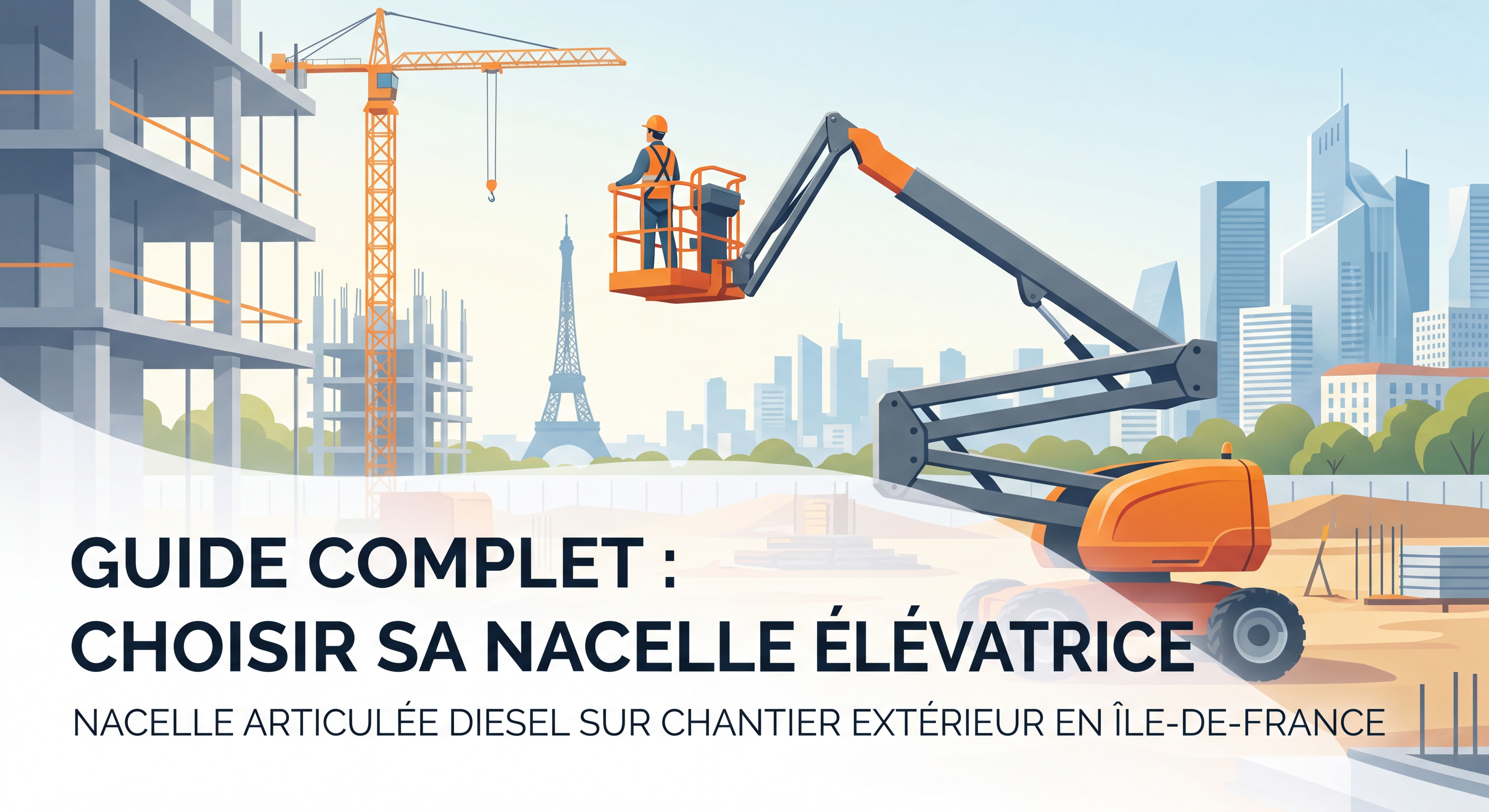 Guide complet pour choisir une nacelle élévatrice - nacelle articulée diesel sur chantier extérieur en Île-de-France
