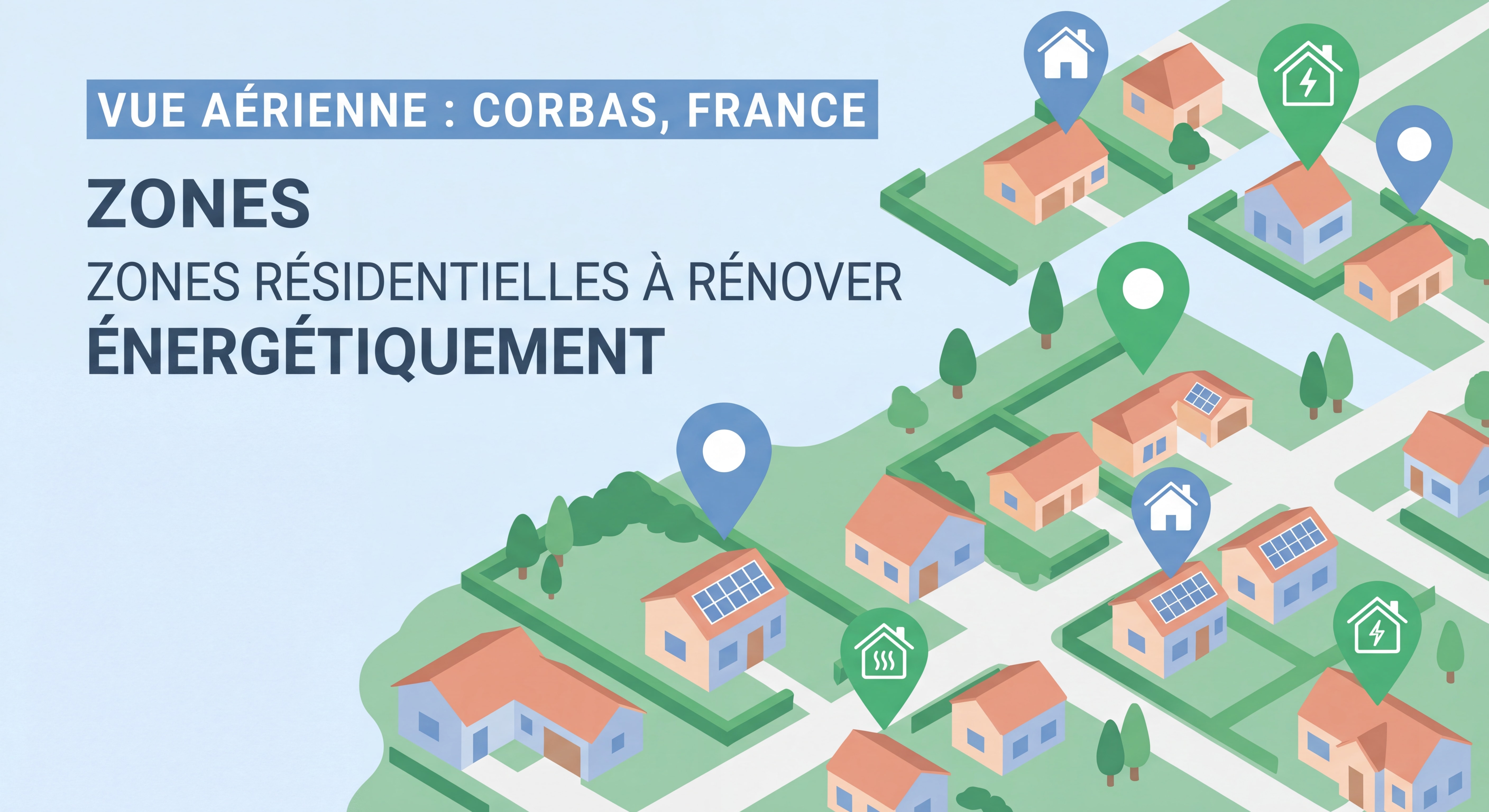 Vue aérienne de Corbas commune du Rhône avec maisons pavillonnaires et zones résidentielles à rénover énergétiquement