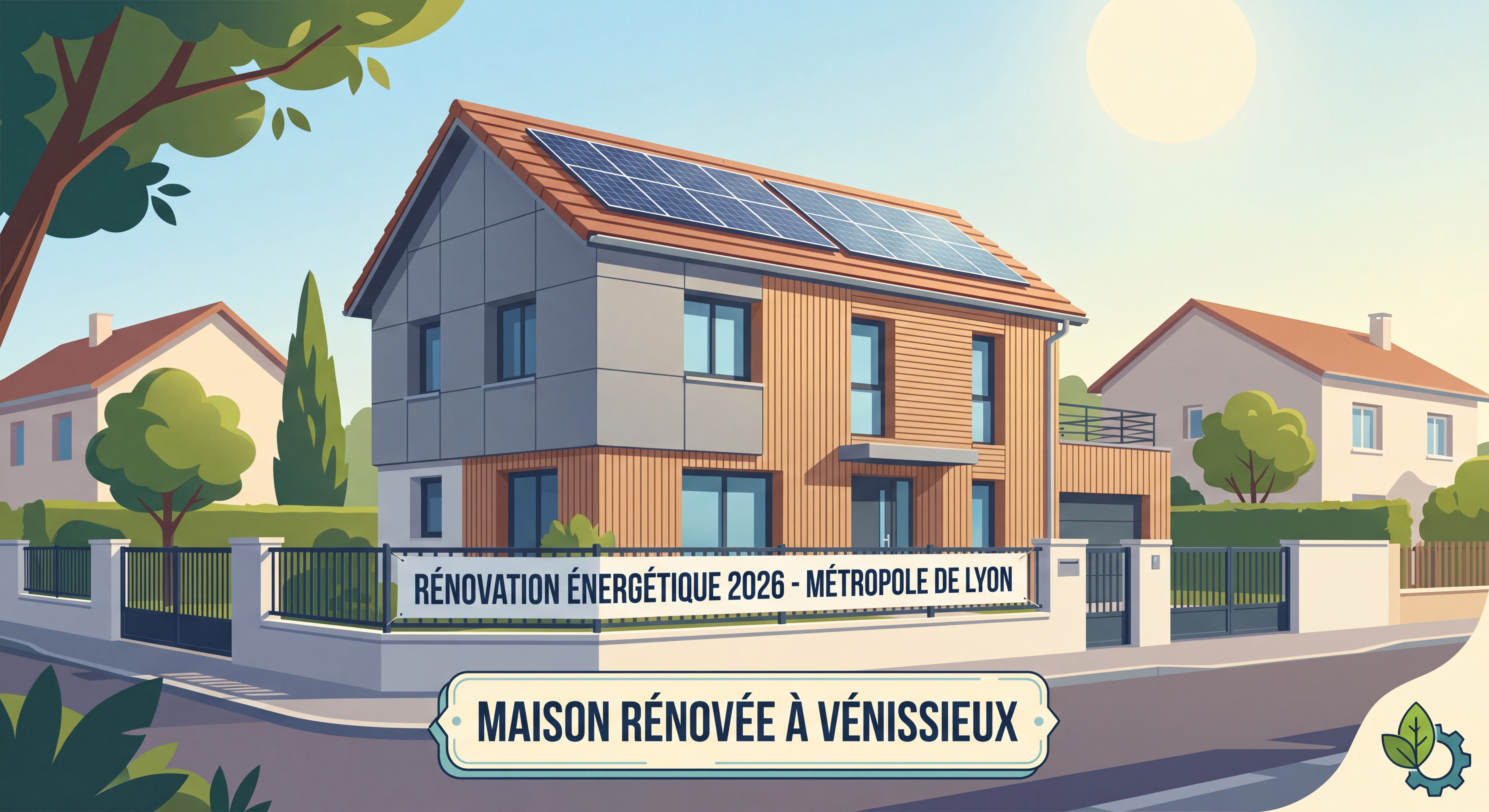 Maison rénovée à Vénissieux avec panneaux solaires et isolation extérieure, rénovation énergétique Métropole de Lyon 2026