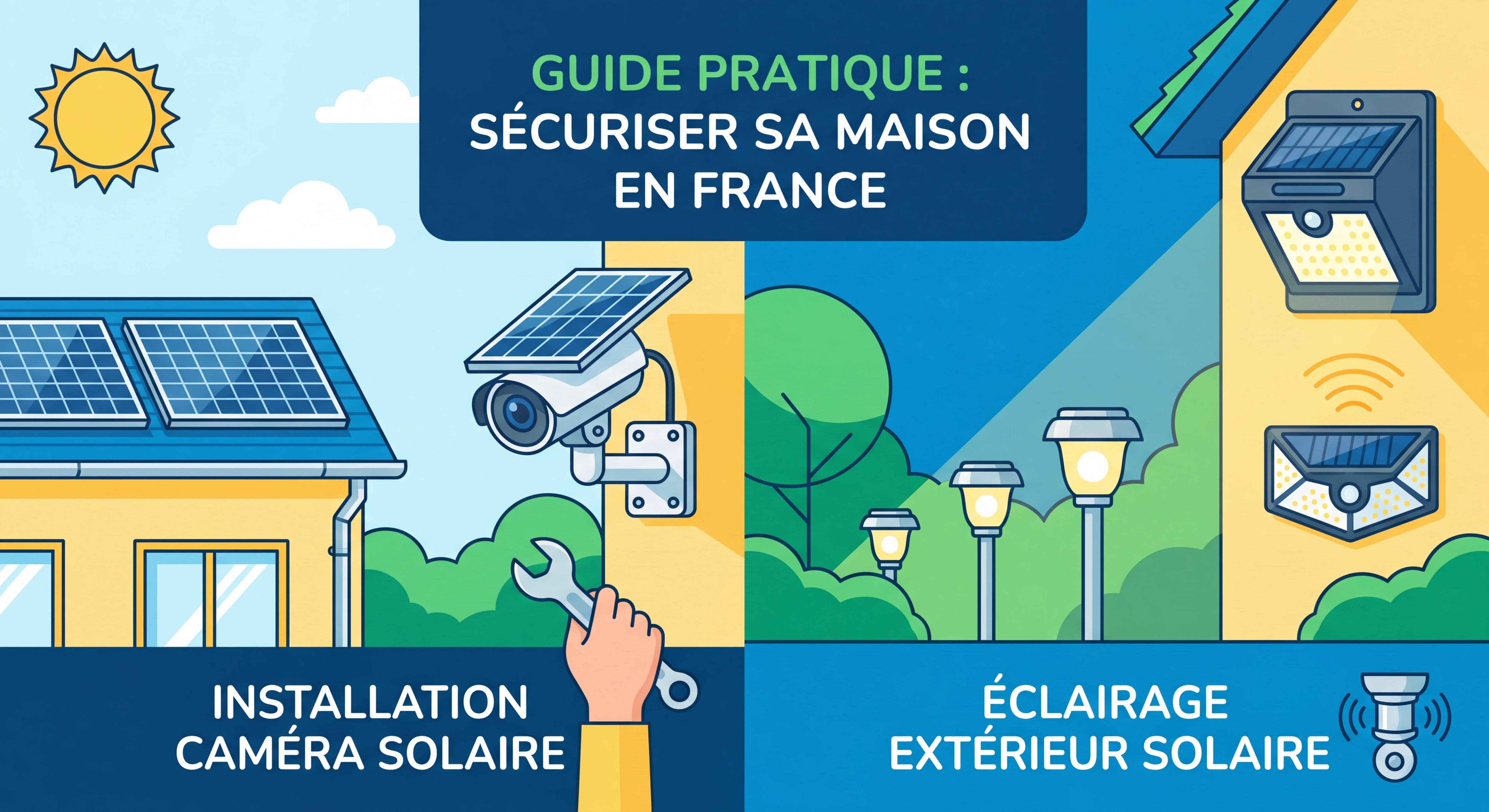 Guide pratique installation caméra solaire et éclairage solaire extérieur pour sécuriser une maison de particulier en France