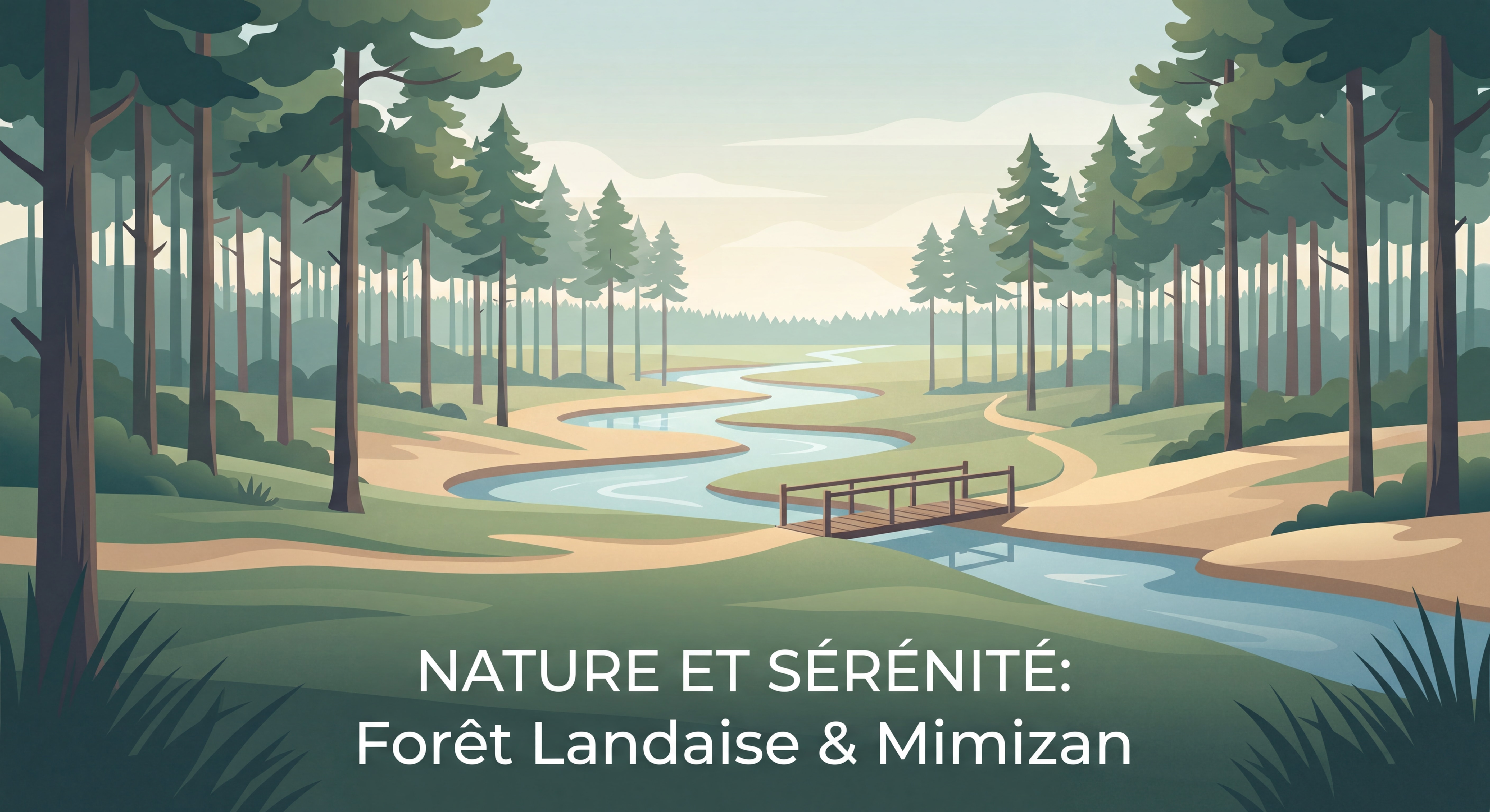 Paysage naturel de la forêt landaise et ses cours d'eau près de Mimizan, ambiance nature et sérénité