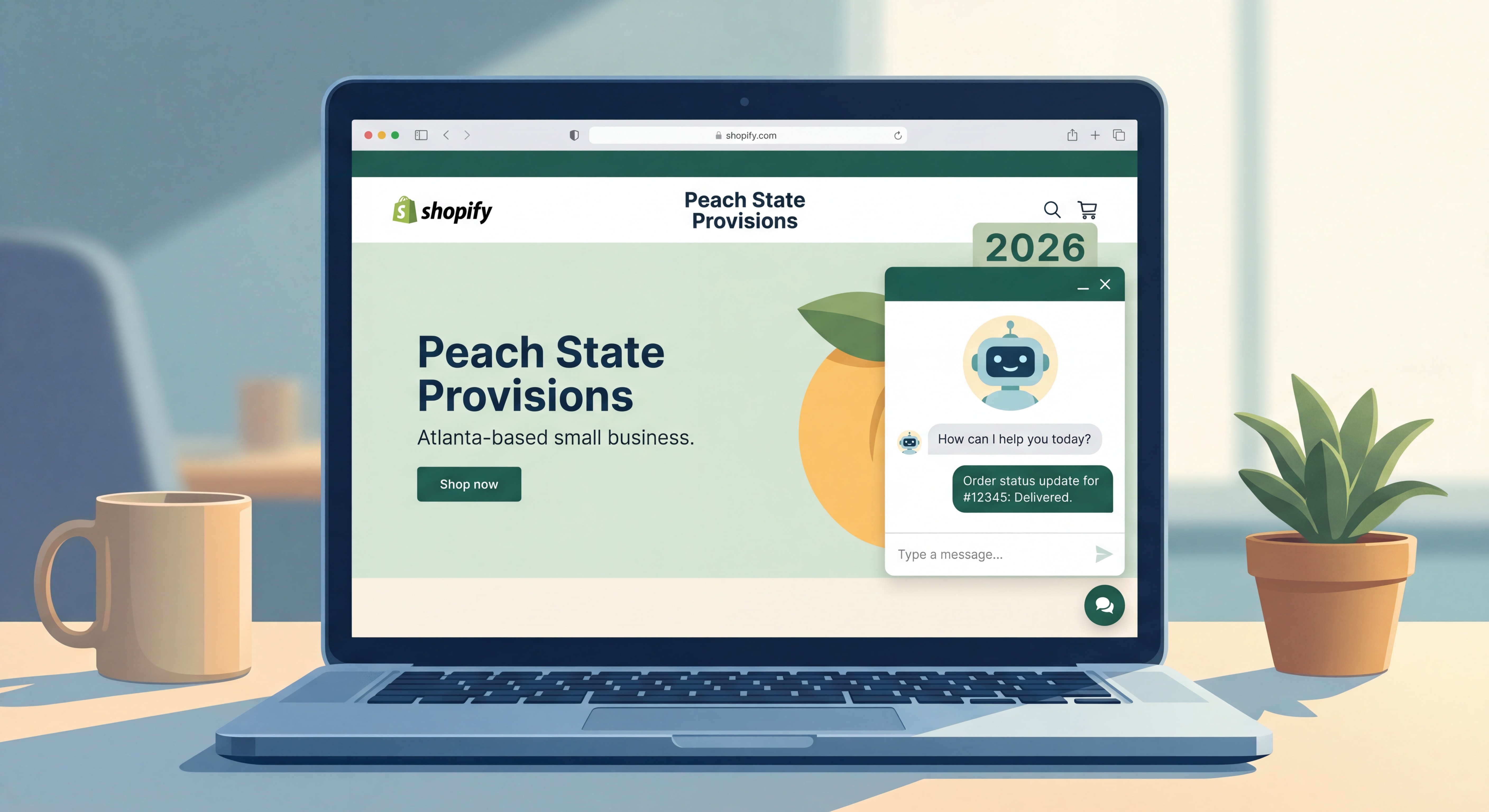 AI chatbot interface on Atlanta small business Shopify website showing customer service automation in 2026