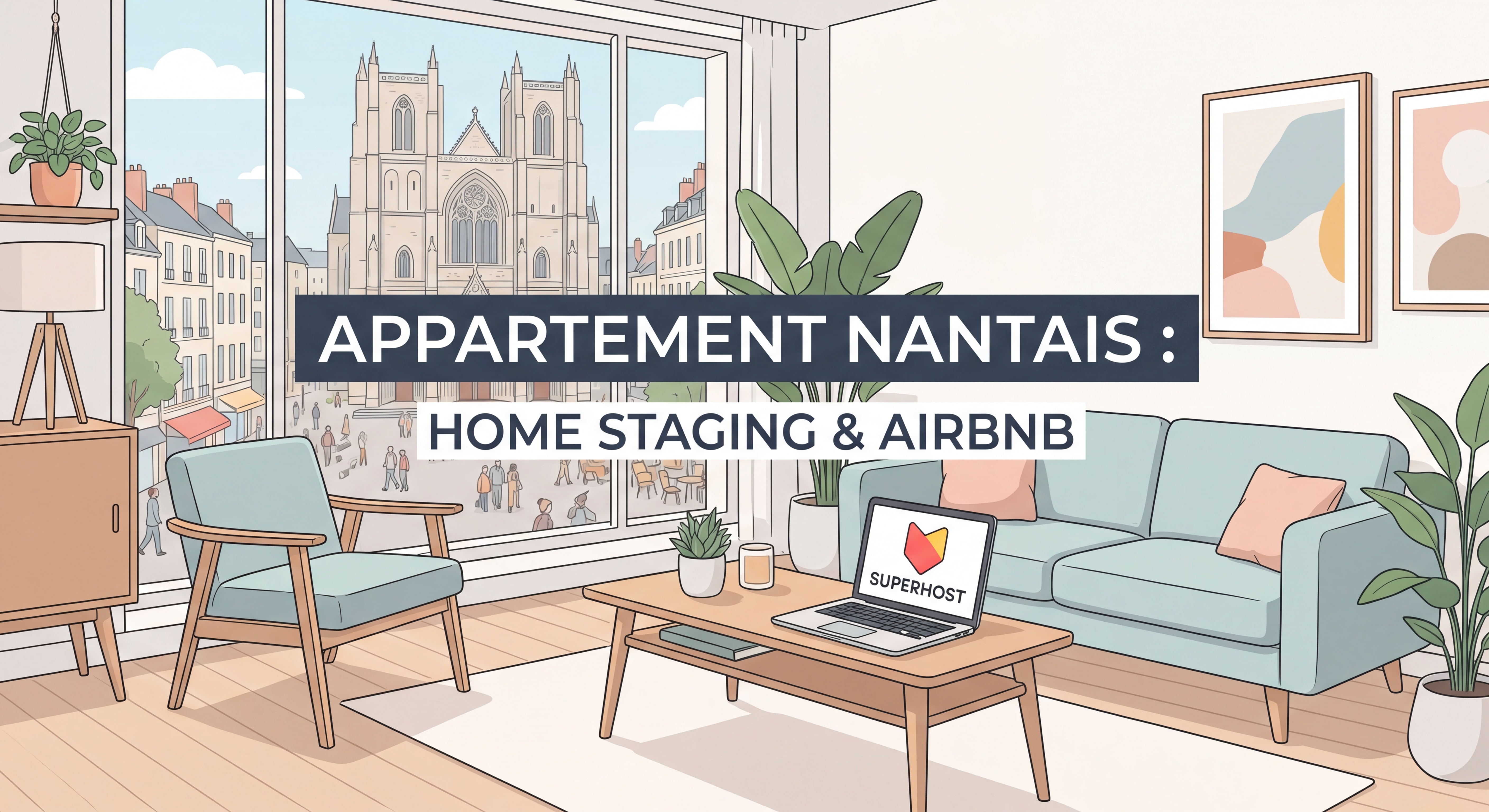 Appartement nantais élégamment aménagé en home staging pour location Airbnb, quartier Bouffay ou Île de Nantes