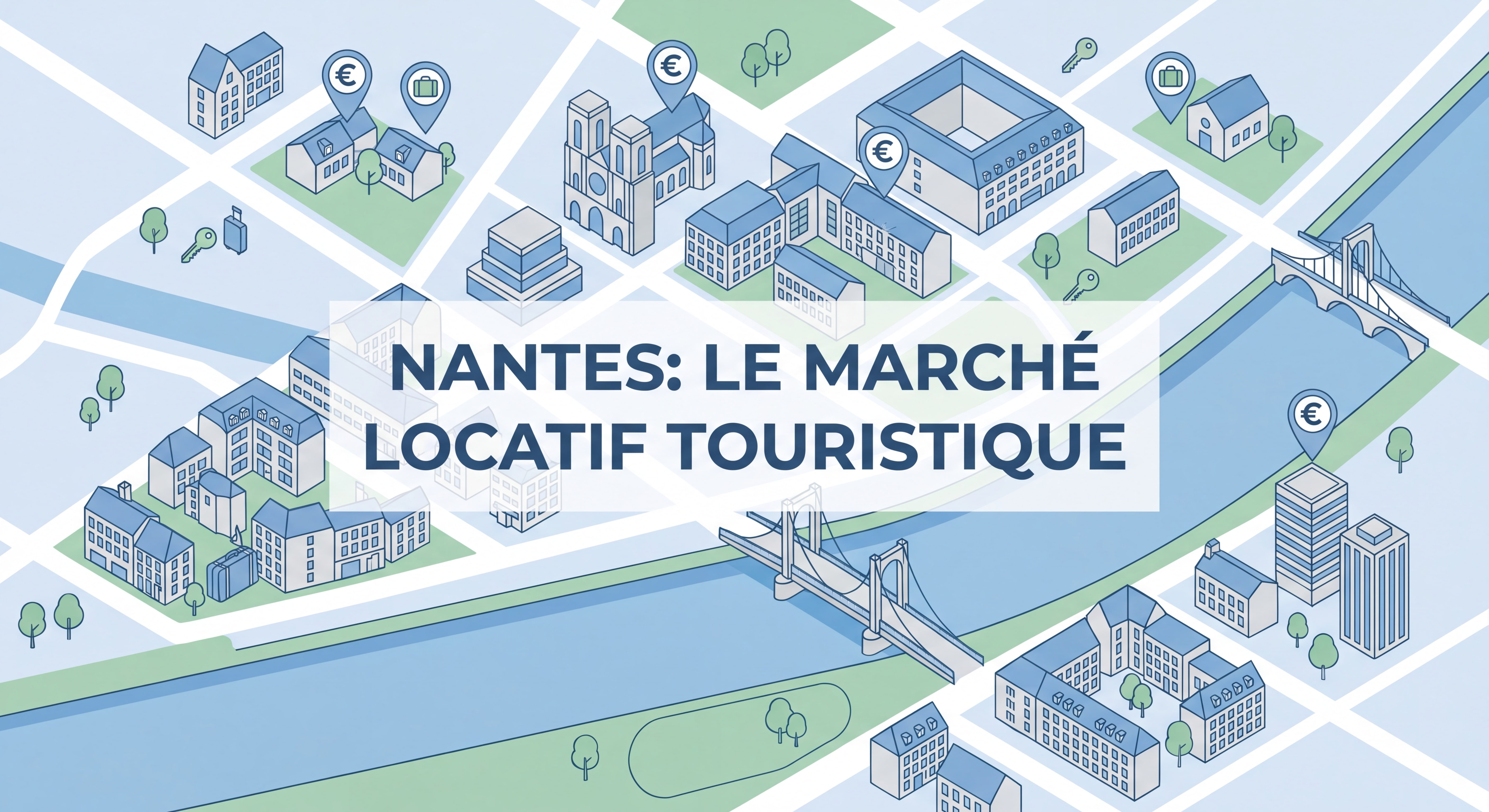 Vue aérienne du centre-ville de Nantes avec la Loire, illustrant le marché locatif touristique nantais