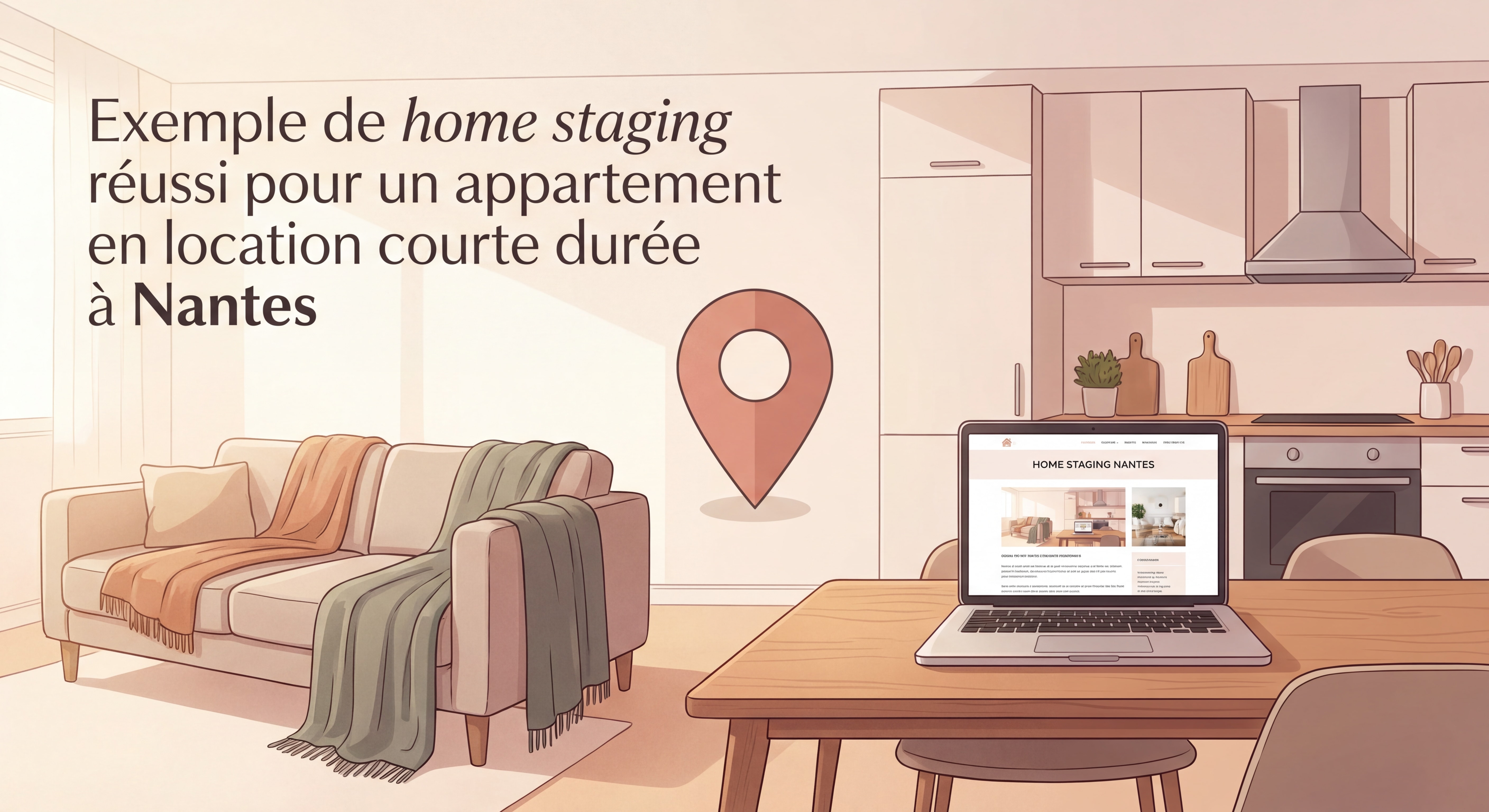 Exemple de home staging réussi pour un appartement en location courte durée à Nantes, décoration soignée et ambiance chaleureuse