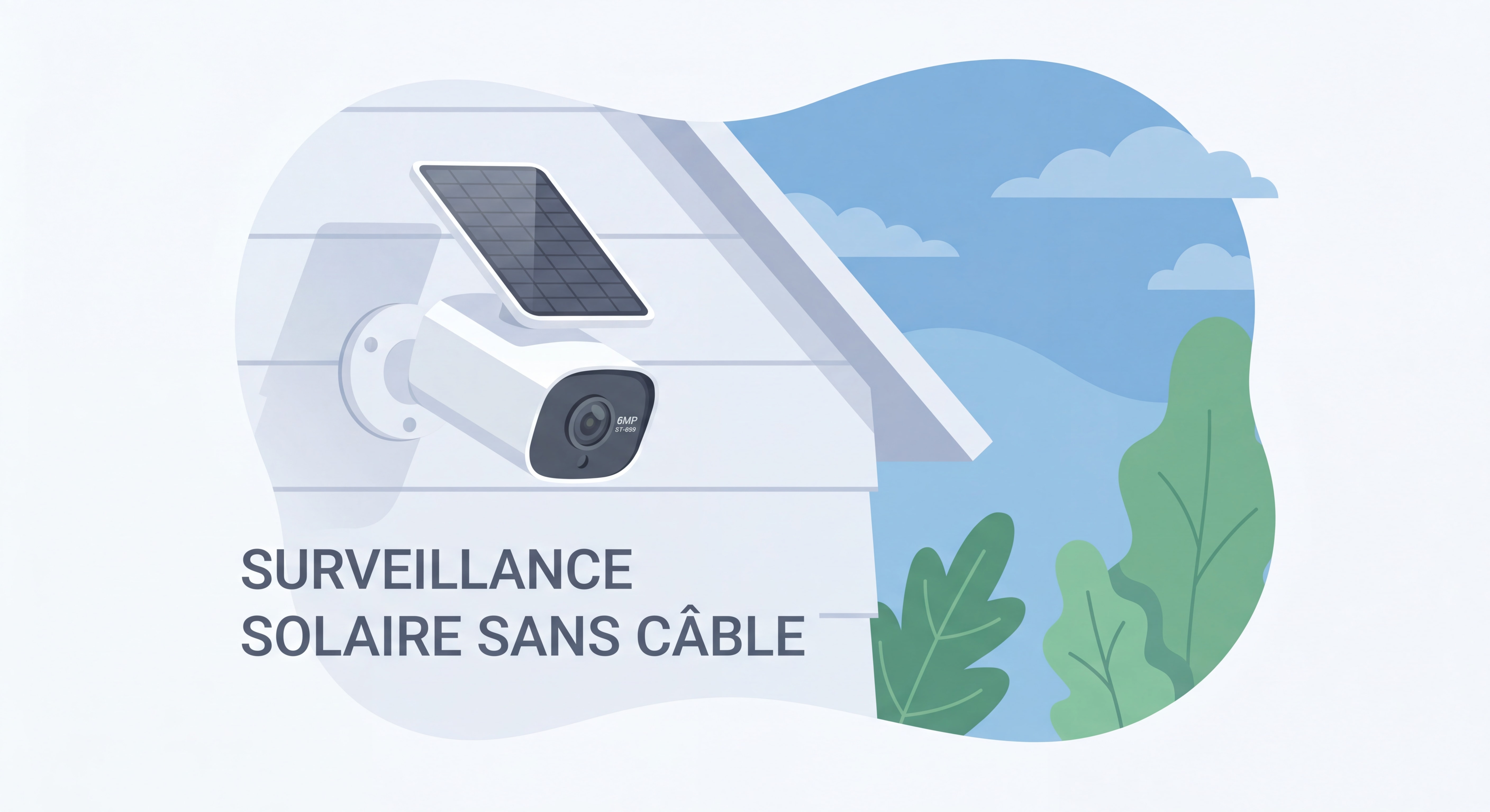 Caméra solaire ST-699 6MP installée sur façade de maison avec panneau solaire intégré, surveillance extérieure sans câble