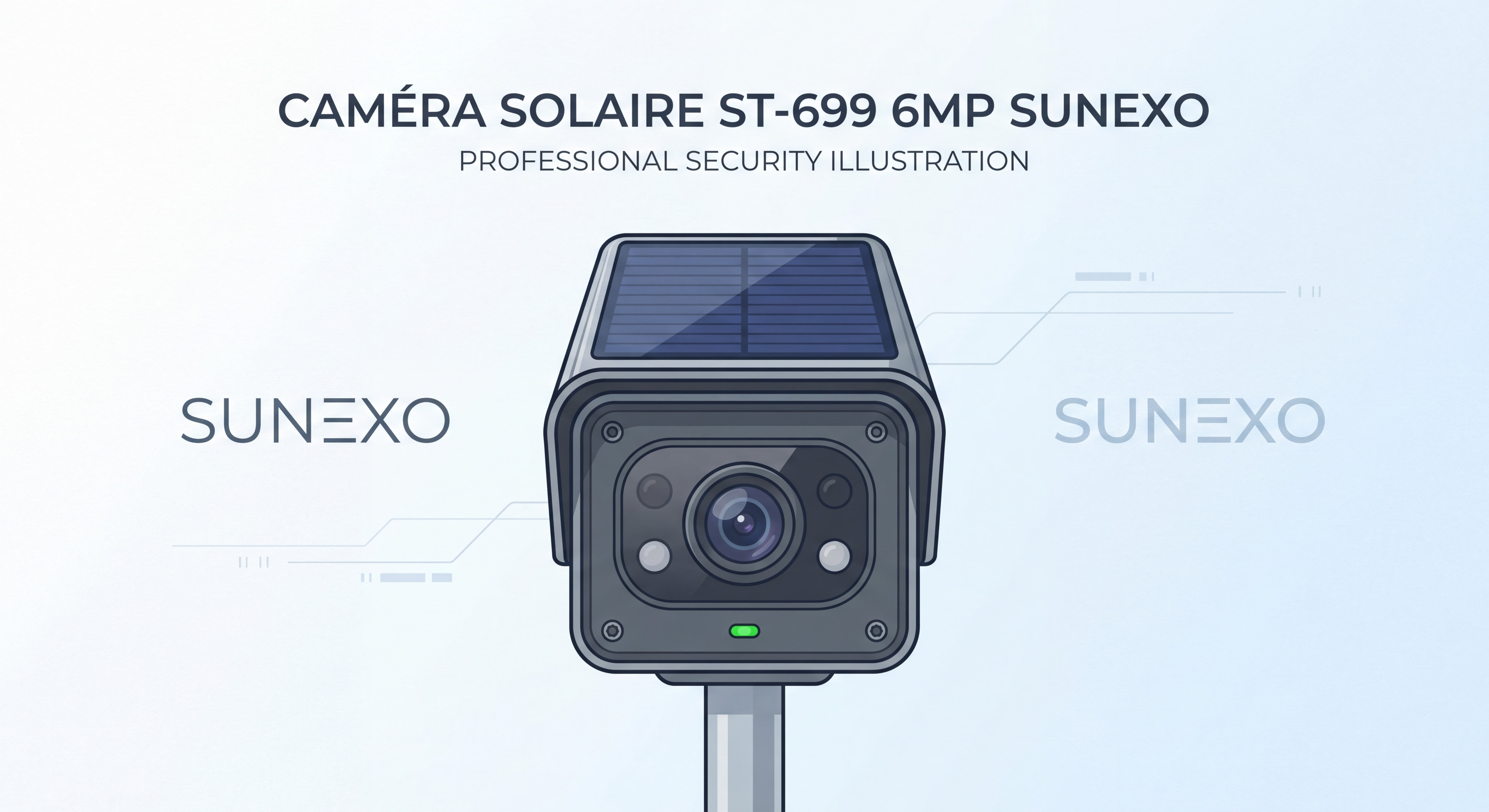 Caméra solaire ST-699 6MP Sunexo vue de face avec panneau solaire intégré, boîtier métal anti-vandale