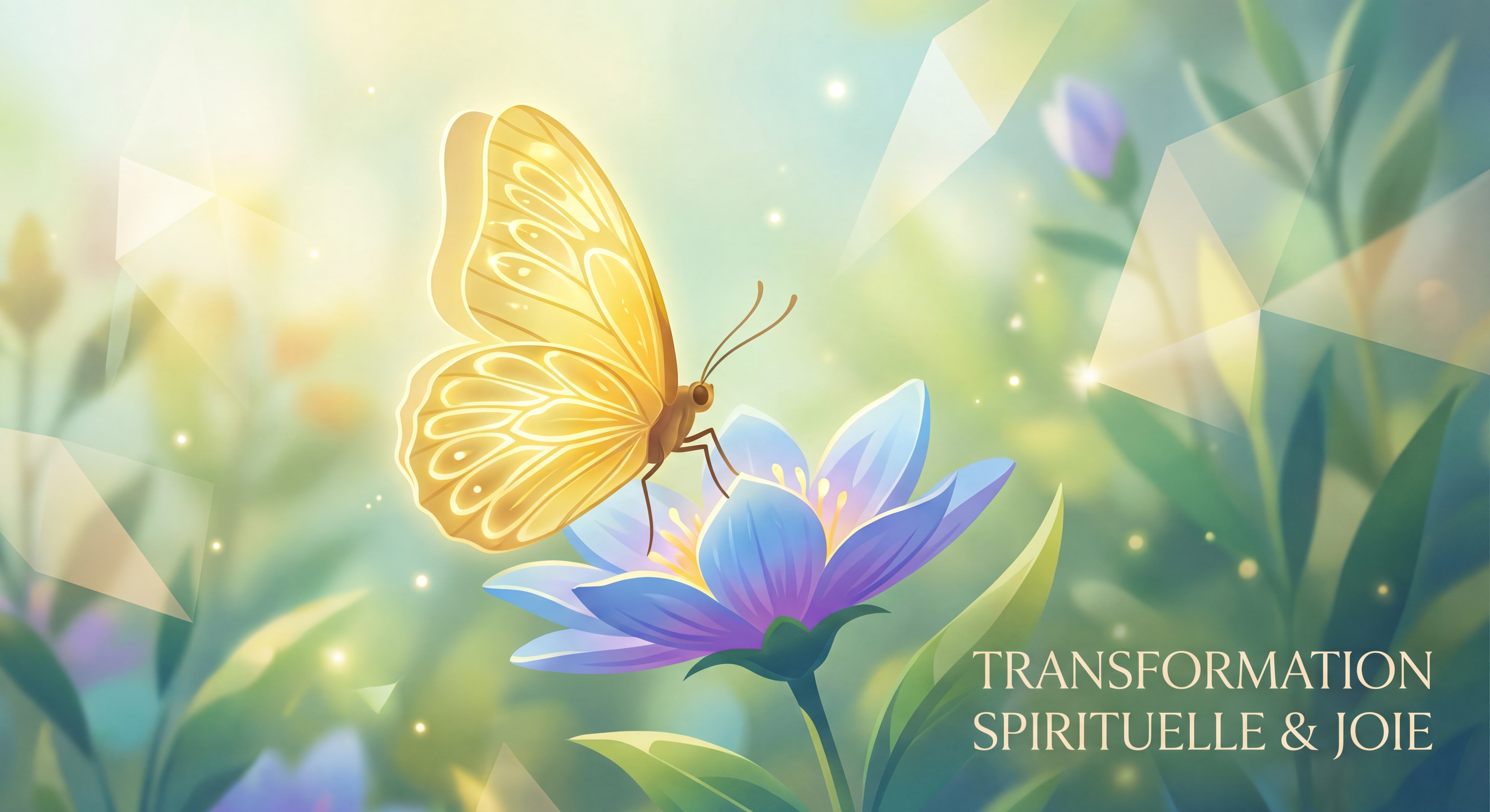 Papillon jaune aux ailes dorées posé sur une fleur, symbolisant la joie et la transformation spirituelle