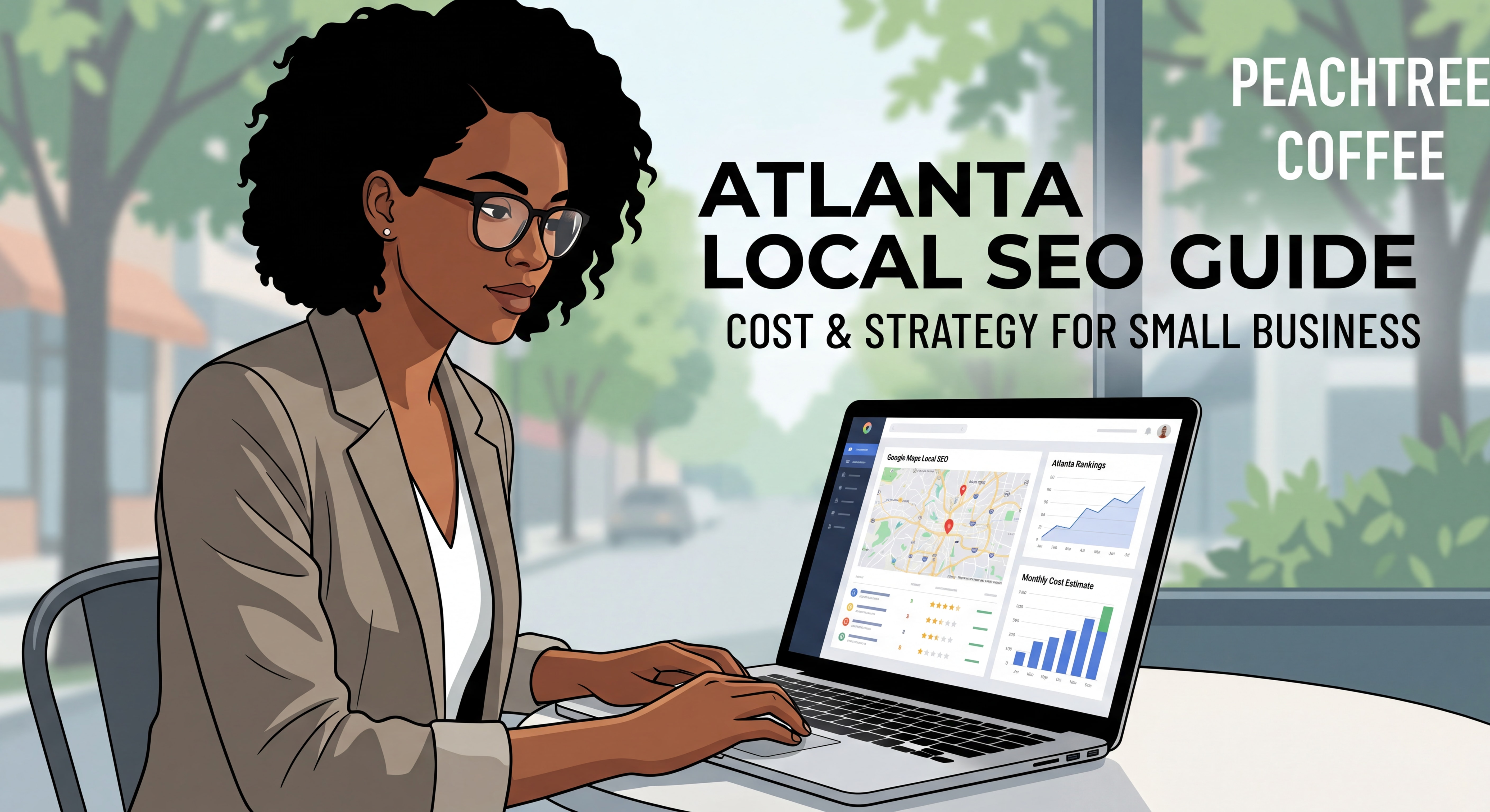 Atlanta small business owner reviewing Google Maps SEO dashboard on laptop — local SEO cost Atlanta strategy guide