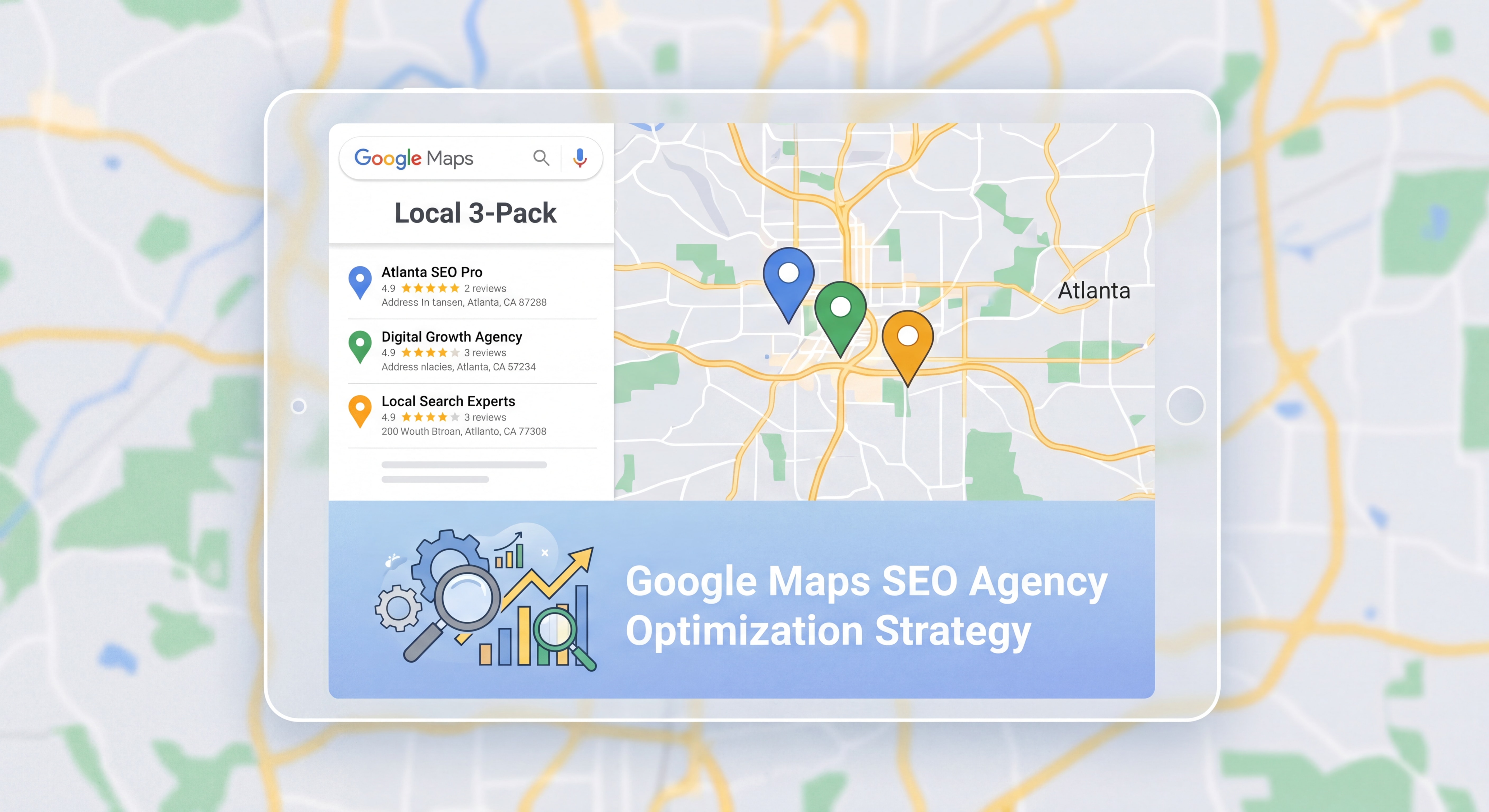 Google Maps local 3-pack results showing Atlanta businesses — Google Maps SEO agency optimization strategy