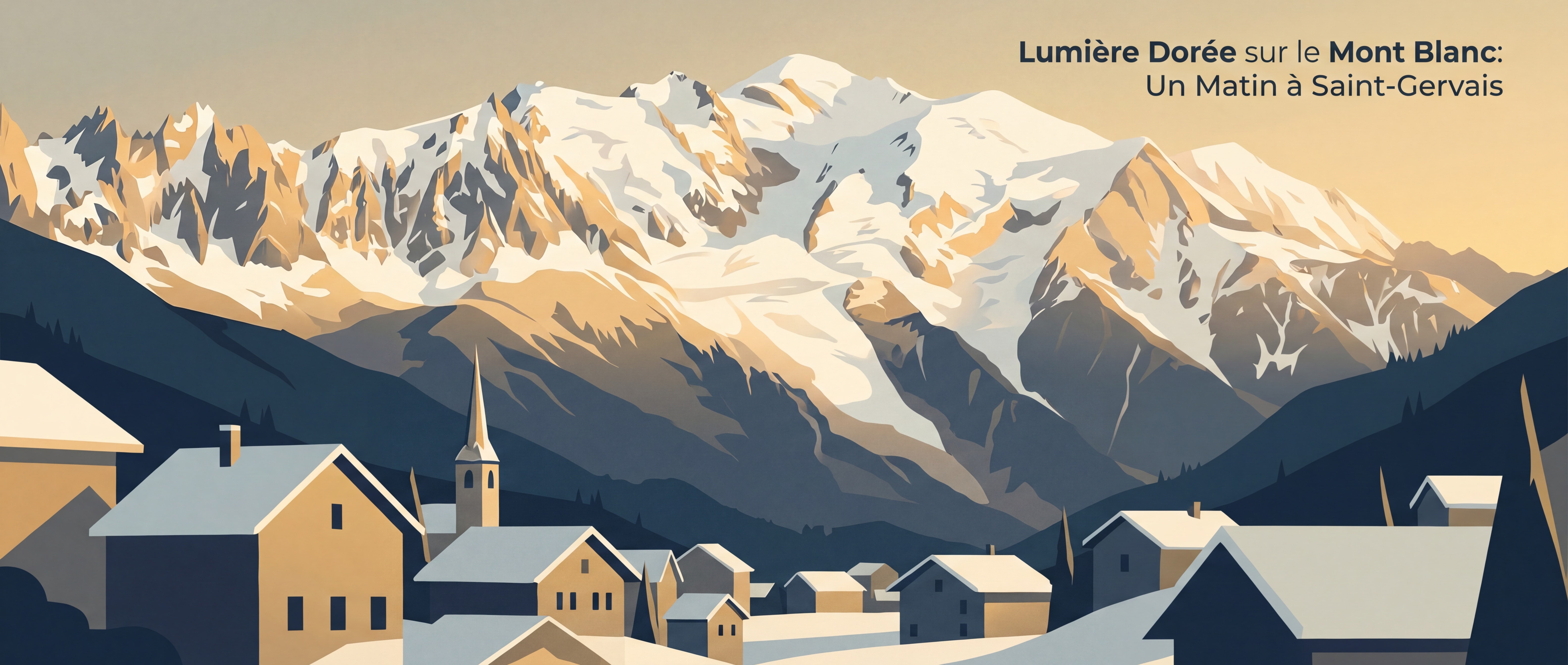 Panorama lever de soleil sur le Mont Blanc depuis Saint-Gervais-les-Bains, lumière dorée sur les sommets enneigés