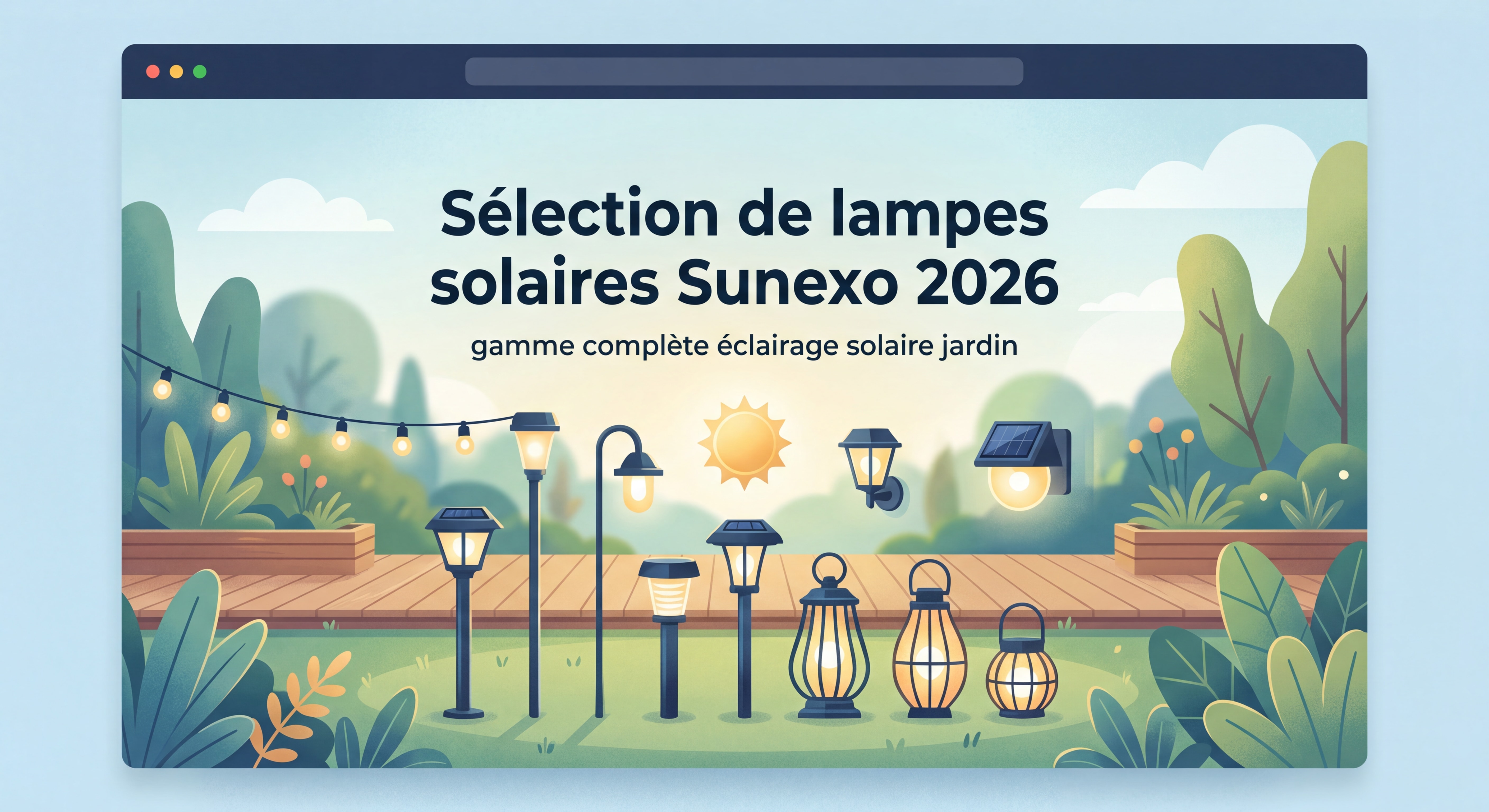Sélection de lampes solaires Sunexo 2026 - gamme complète éclairage solaire jardin