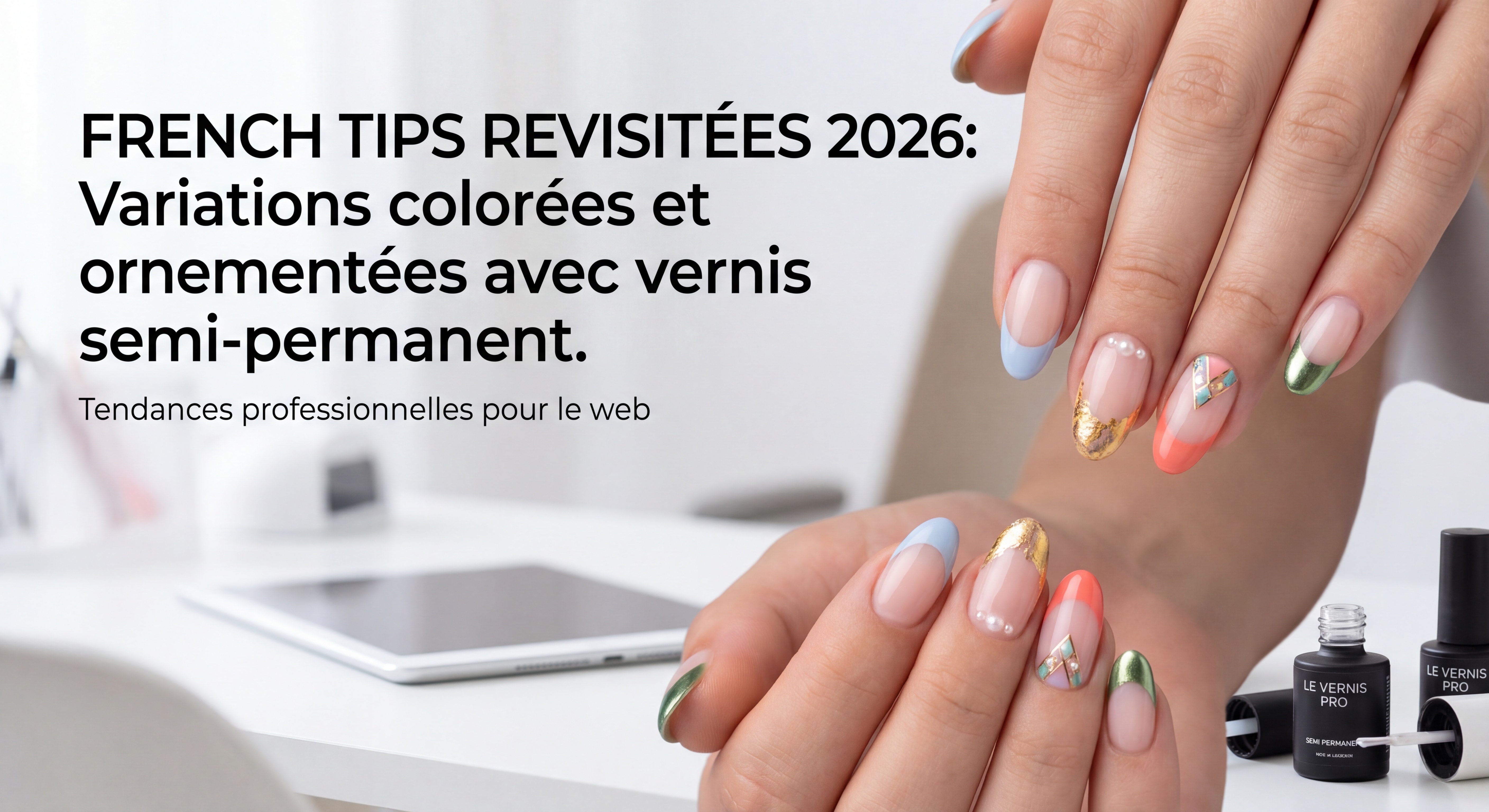 French tips revisitées 2026 - variations colorées et ornementées de la french manucure avec vernis semi-permanent professionnel