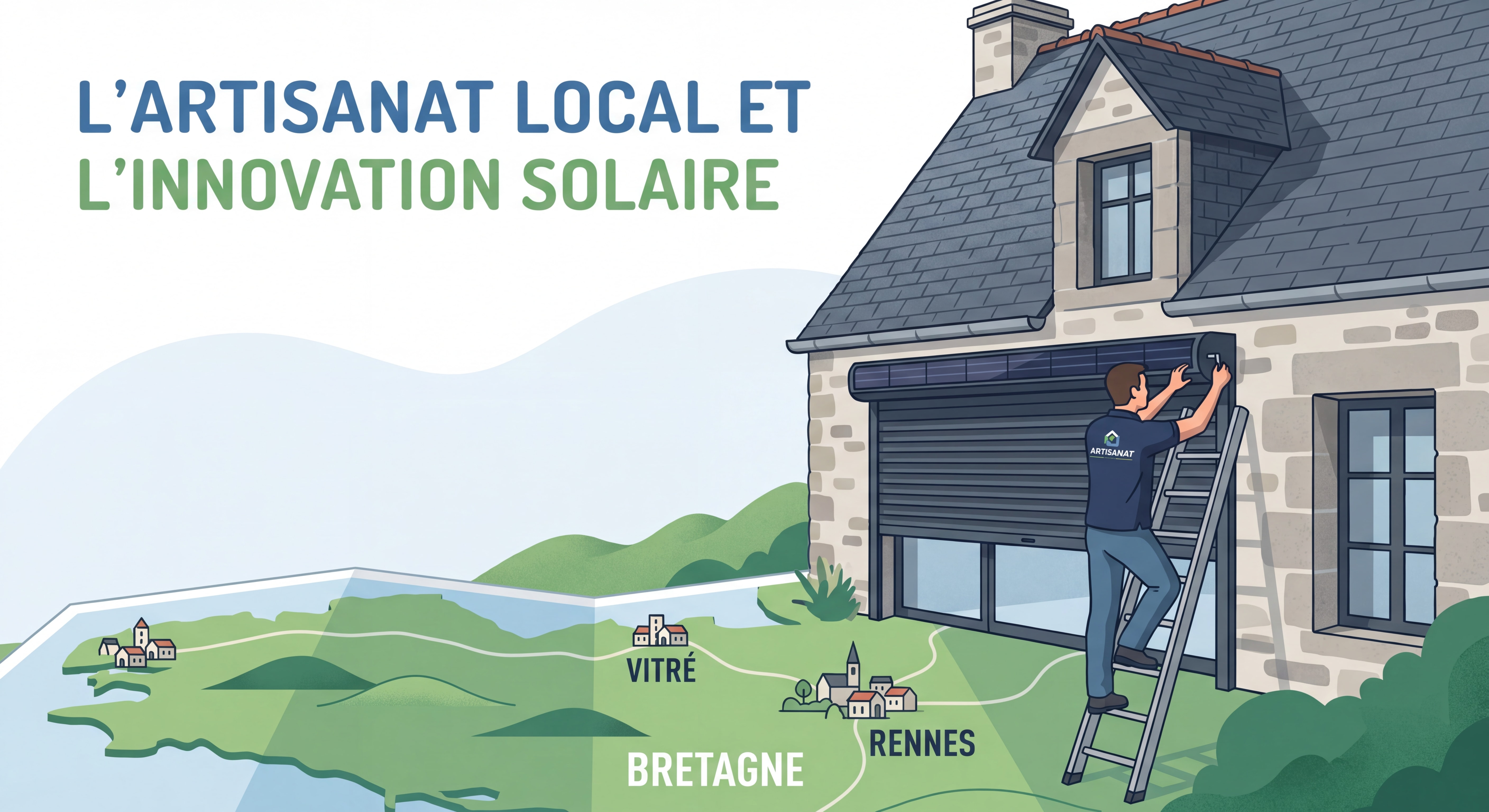 Artisan posant un volet roulant solaire sur une maison en Ille-et-Vilaine, zone Vitré Rennes Bretagne