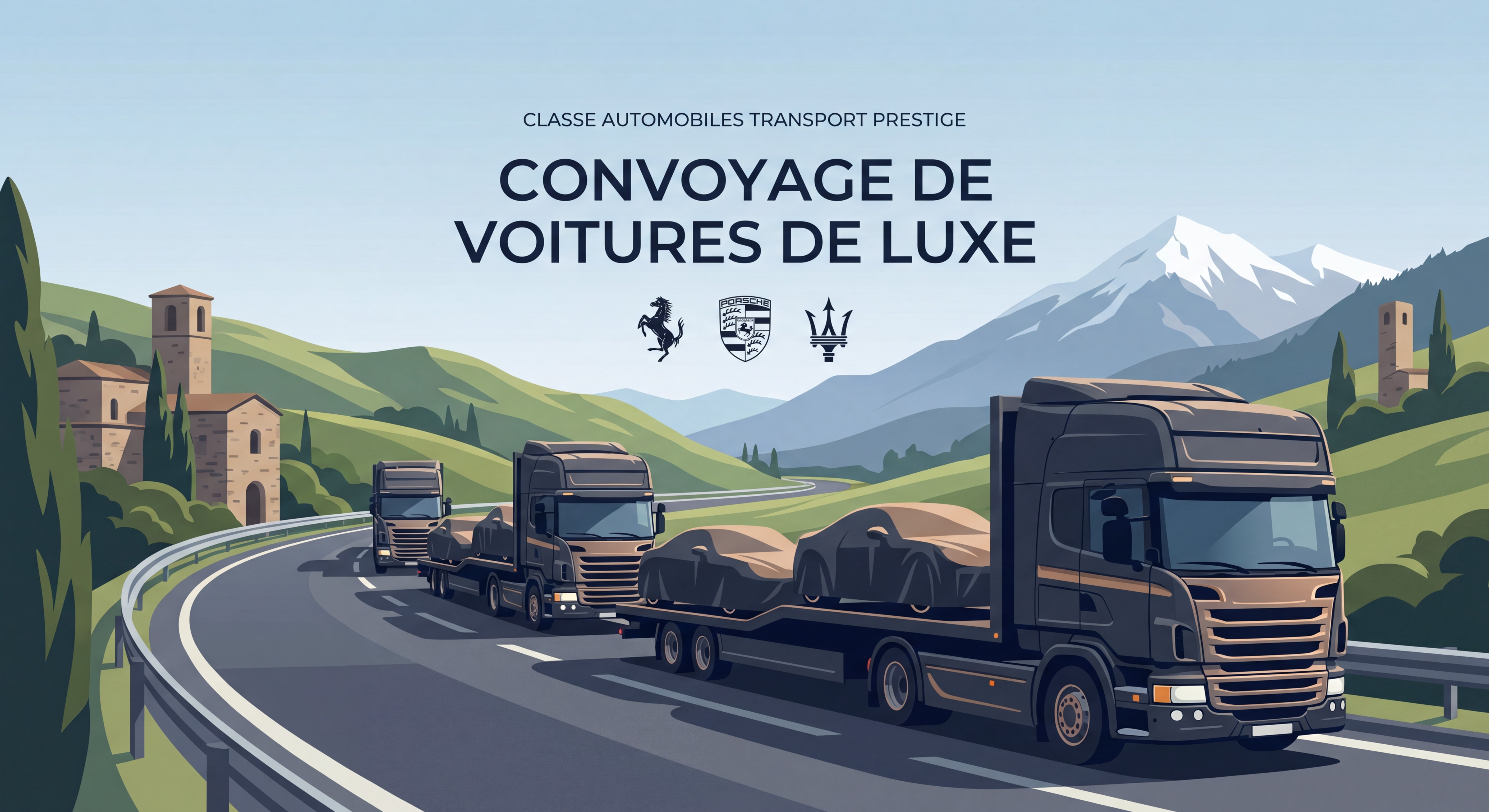 Convoyage de voitures de luxe Ferrari Porsche Maserati sur route européenne - Classe Automobiles transport prestige