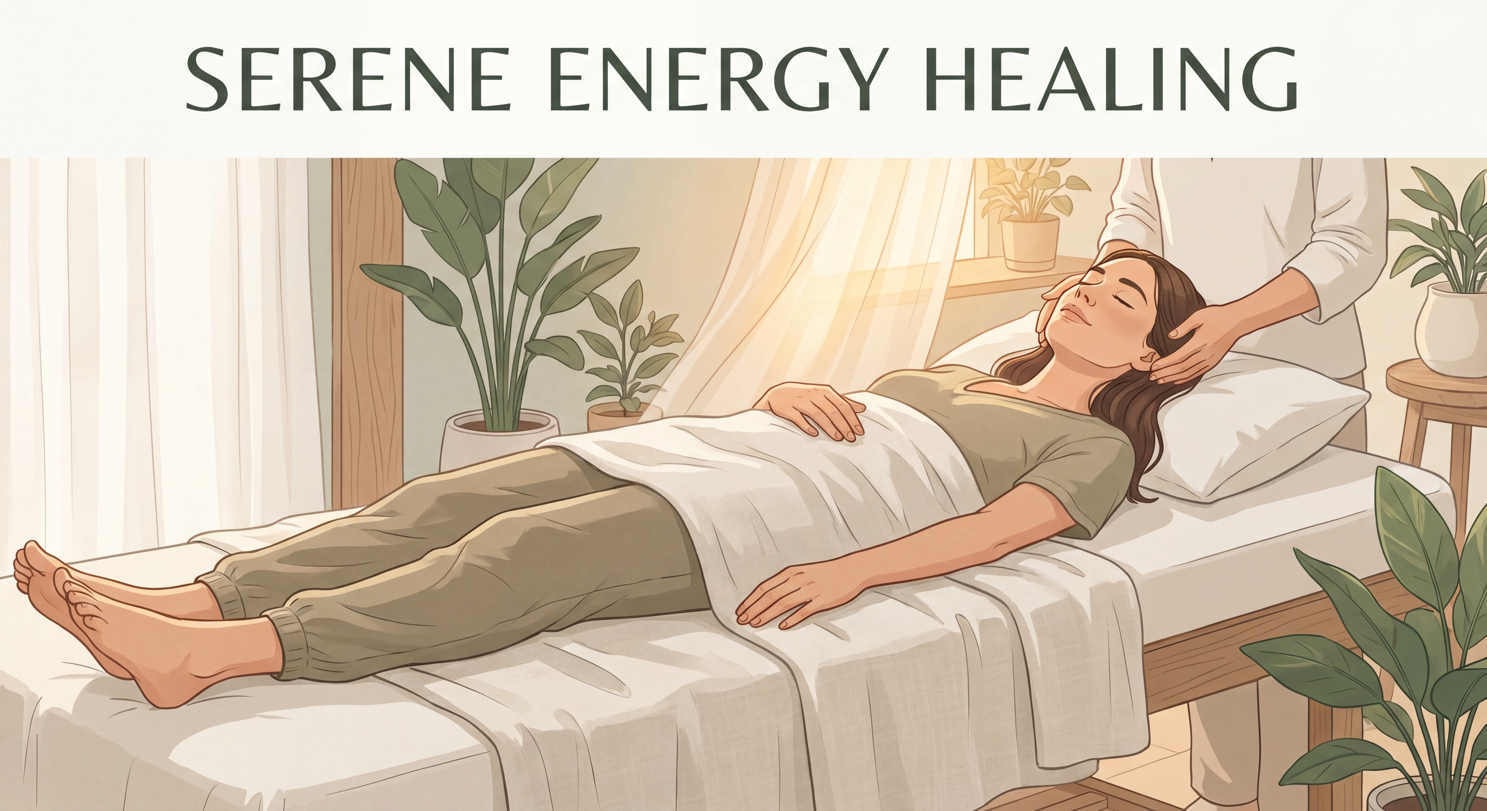Femme sereine en séance de soins énergétiques naturels, lumière douce et apaisante