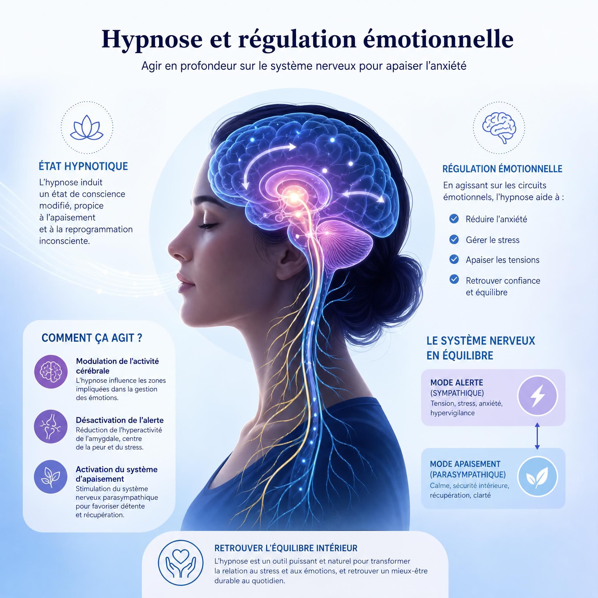 illustration neurosciences cerveau état hypnotique régulation émotionnelle système nerveux anxiété