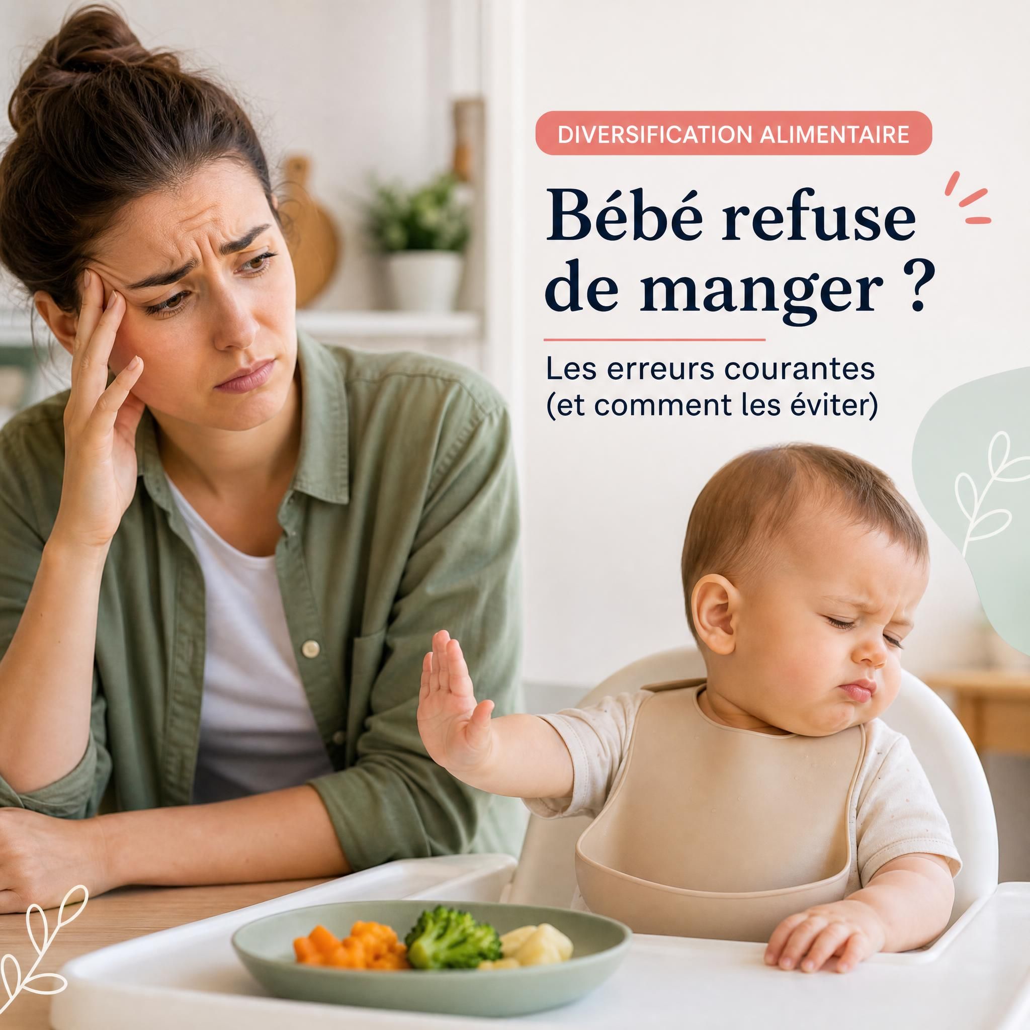 Parent inquiet regardant son bébé qui refuse de manger, diversification alimentaire erreurs courantes