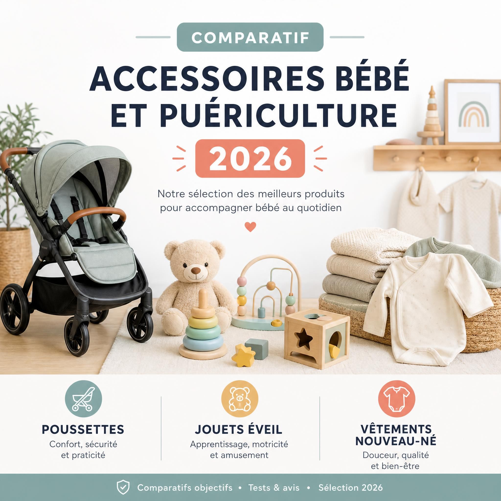 Comparatif accessoires bébé et puériculture 2026 - poussette, jouets éveil, vêtements nouveau-né