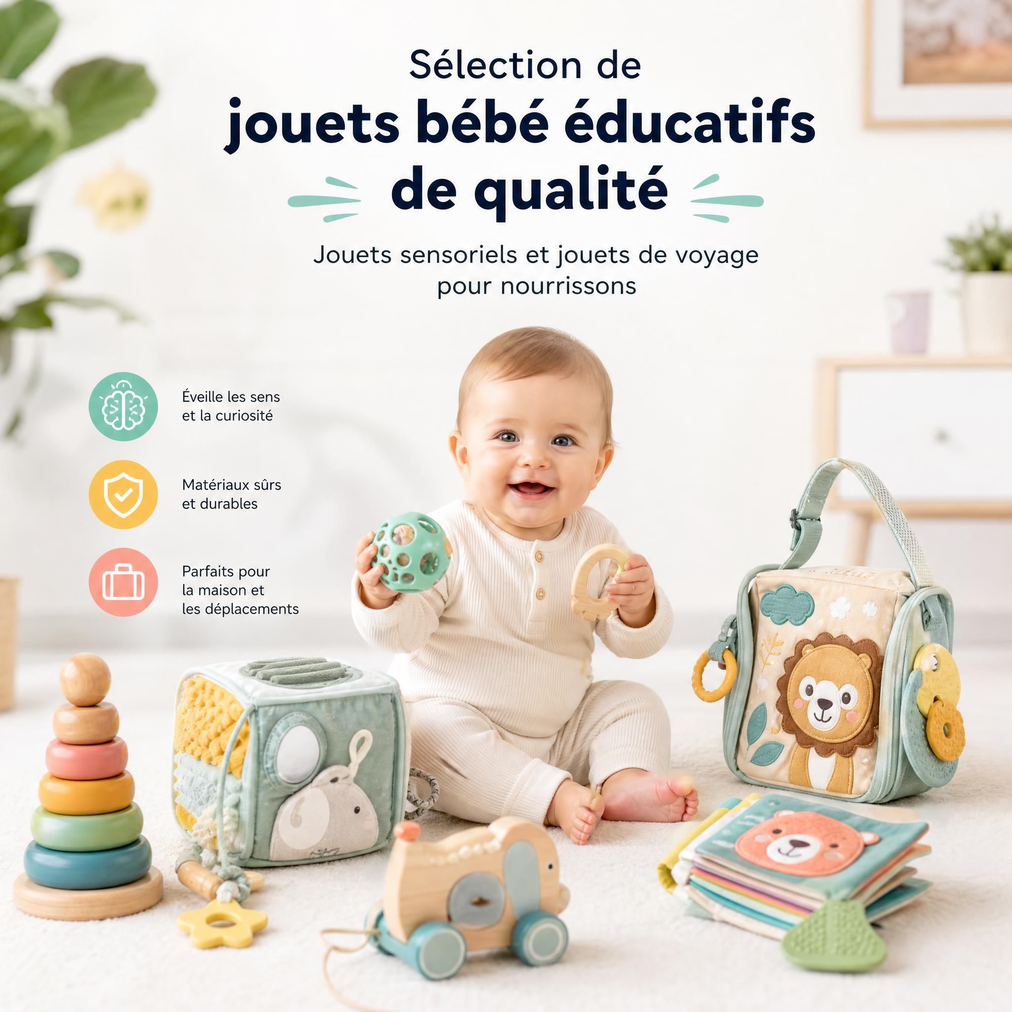 Sélection de jouets bébé éducatifs de qualité, jouets sensoriels et jouets de voyage pour nourrissons
