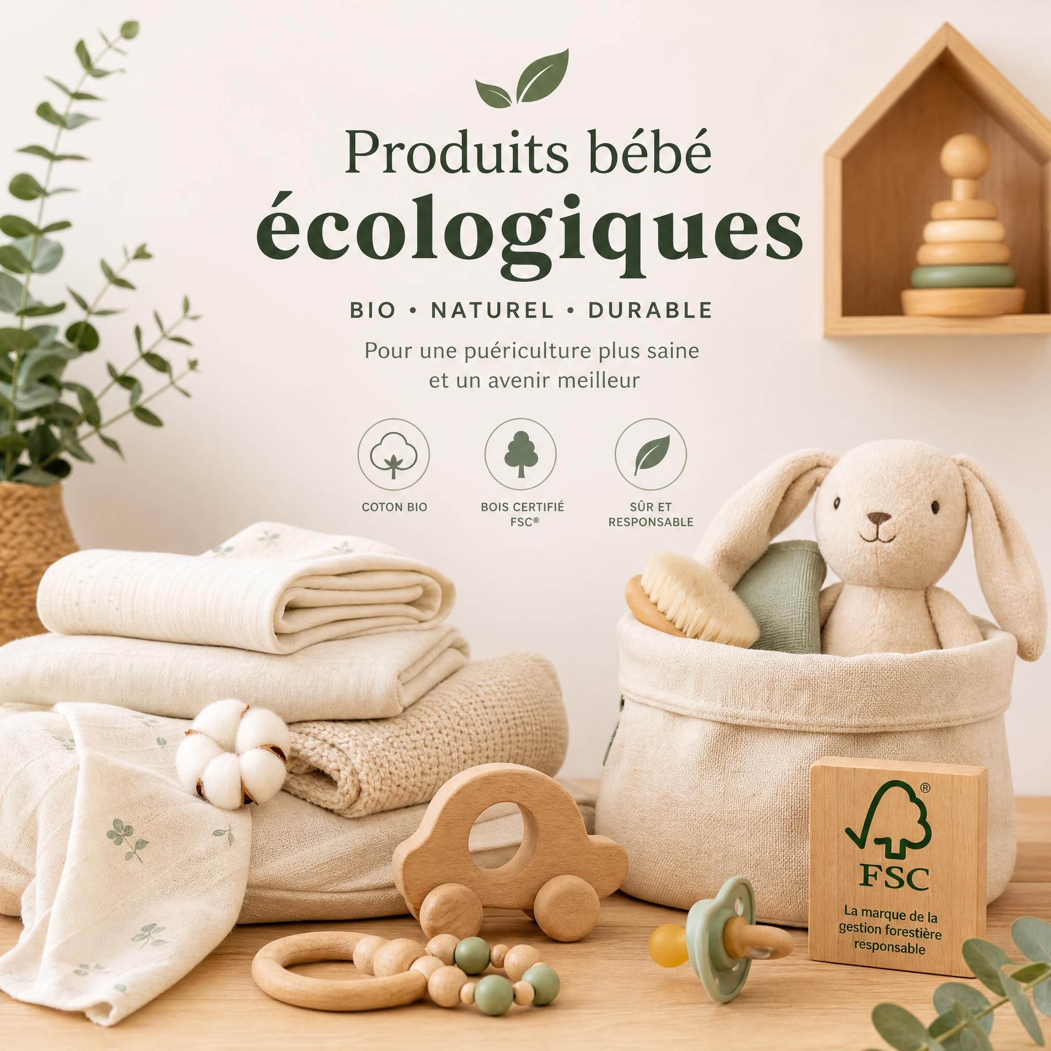 Produits bébé écologiques bio coton naturel bois certifié FSC puériculture durable