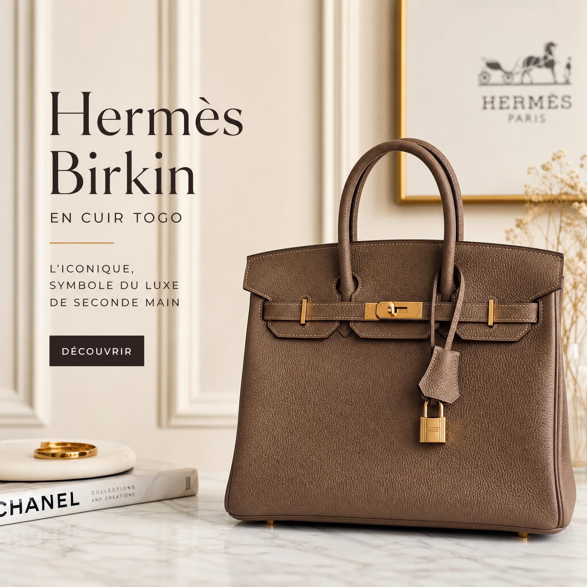Sac Hermès Birkin en cuir togo photographié dans un cadre élégant, symbole du luxe de seconde main haut de gamme