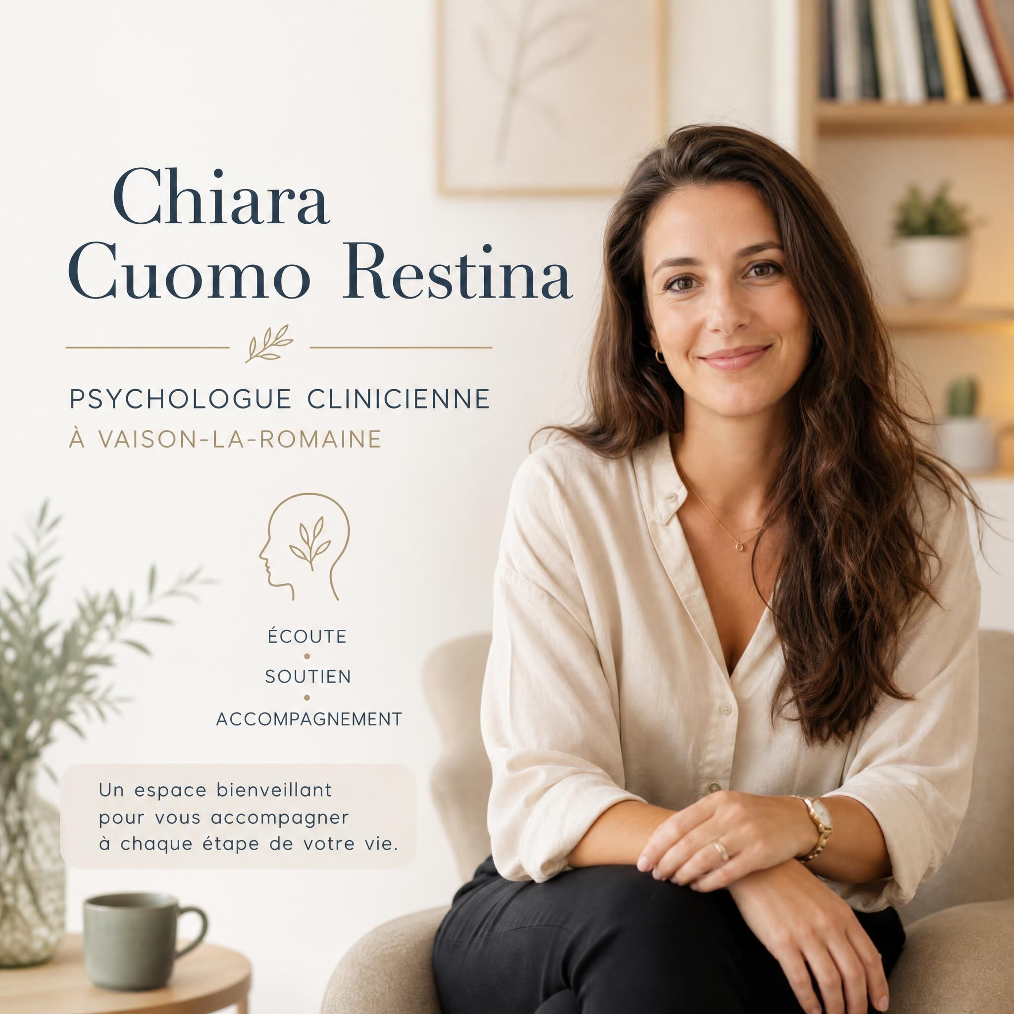 Chiara Cuomo Restina, psychologue clinicienne à Vaison-la-Romaine, portrait professionnel chaleureux