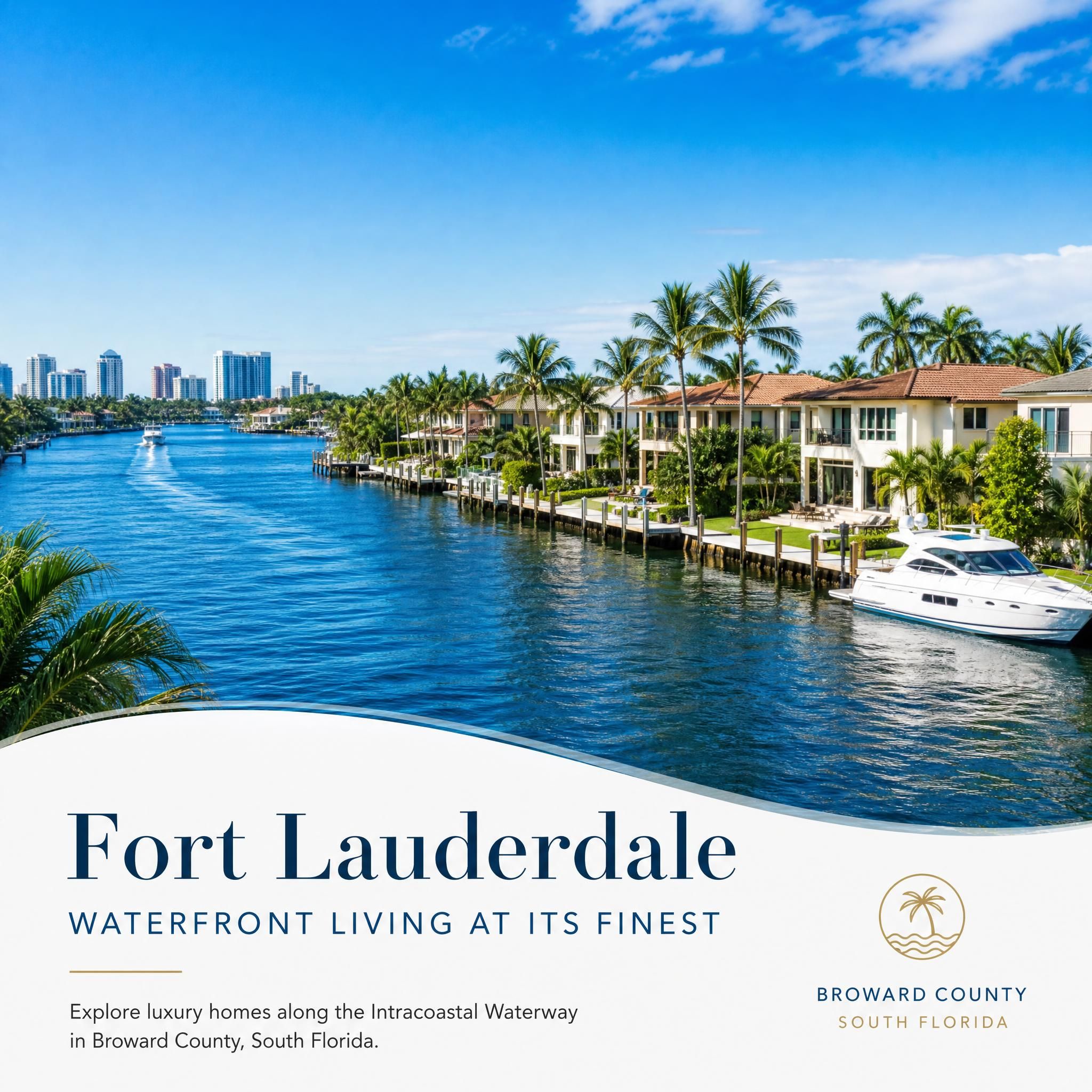 Fort Lauderdale waterfront neighborhood with luxury homes along Intracoastal Waterway, Broward County South Florida real estate