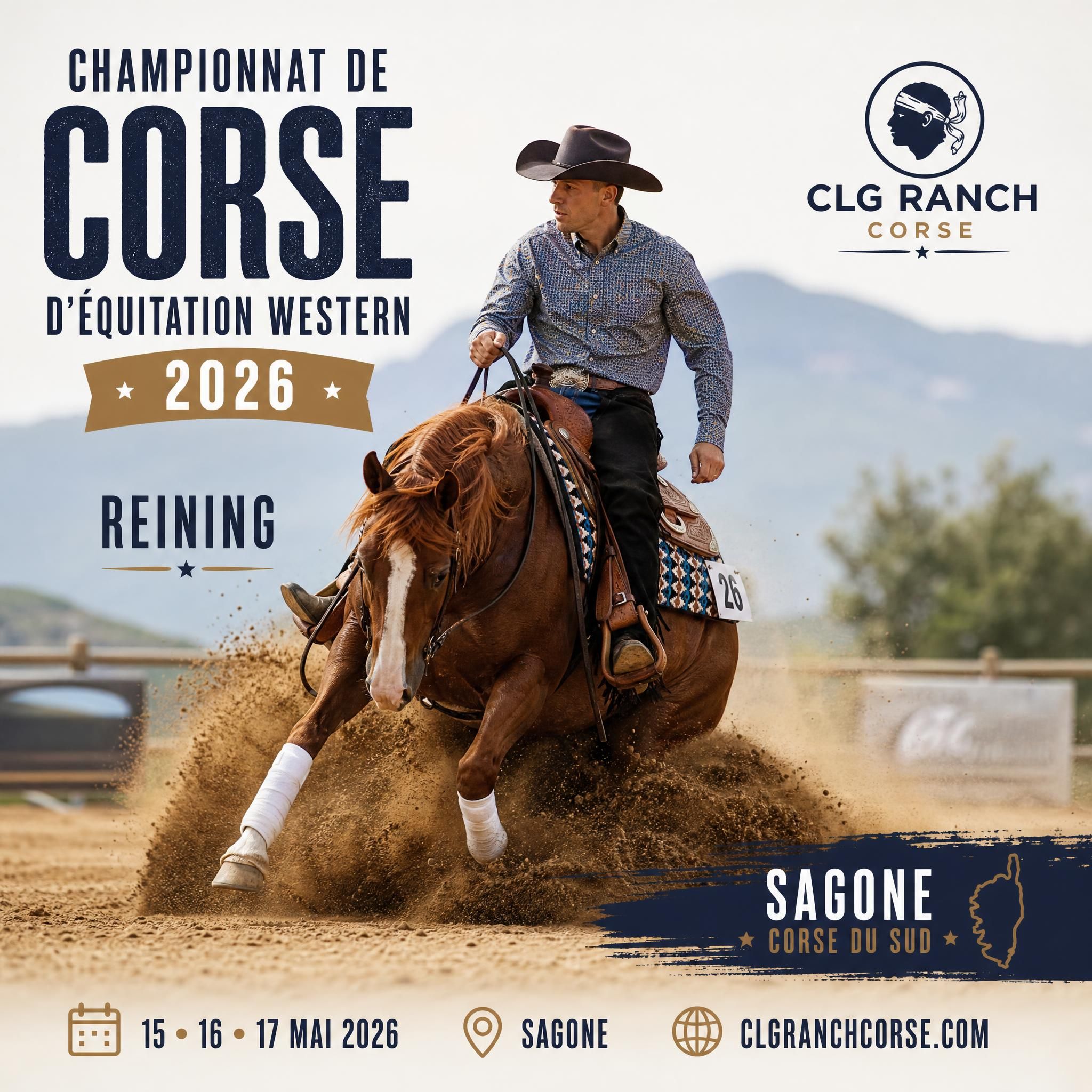 Cavalier en action lors d'une épreuve de reining au Championnat de Corse d'équitation western 2026, Sagone, CLG Ranch Corse
