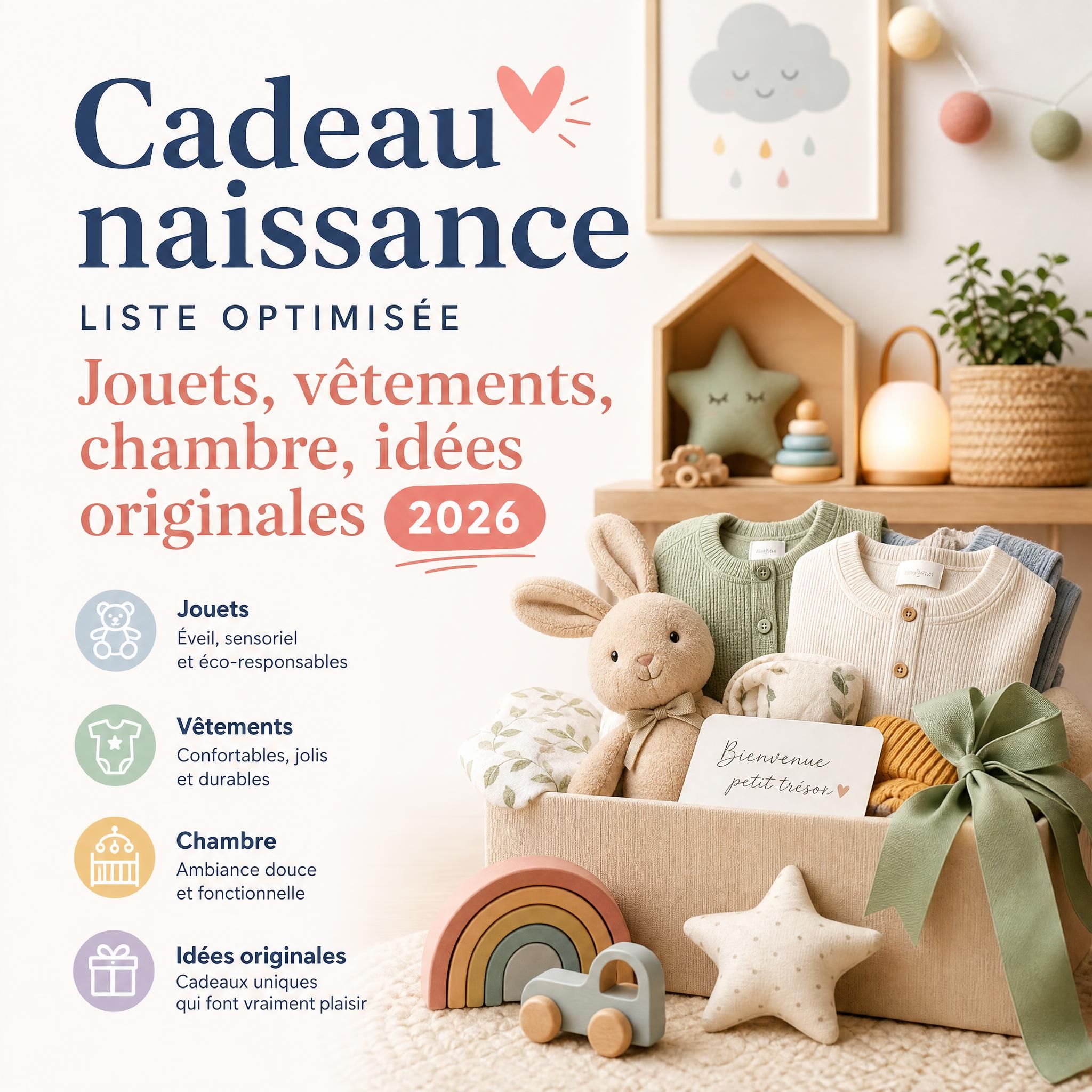 Cadeau naissance liste optimisée jouets bébé vêtements chambre idées originales 2026