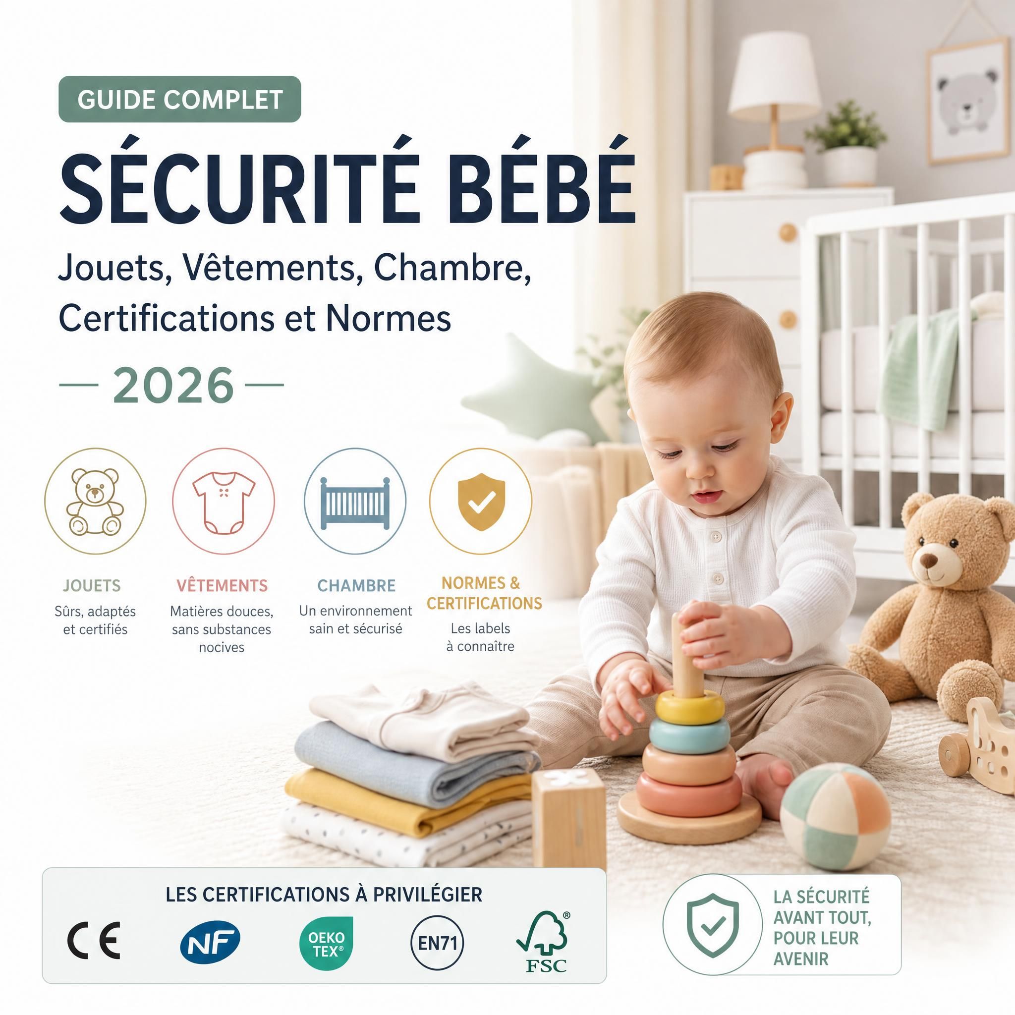 Guide complet sécurité bébé jouets vêtements chambre bébé certifications et normes 2026