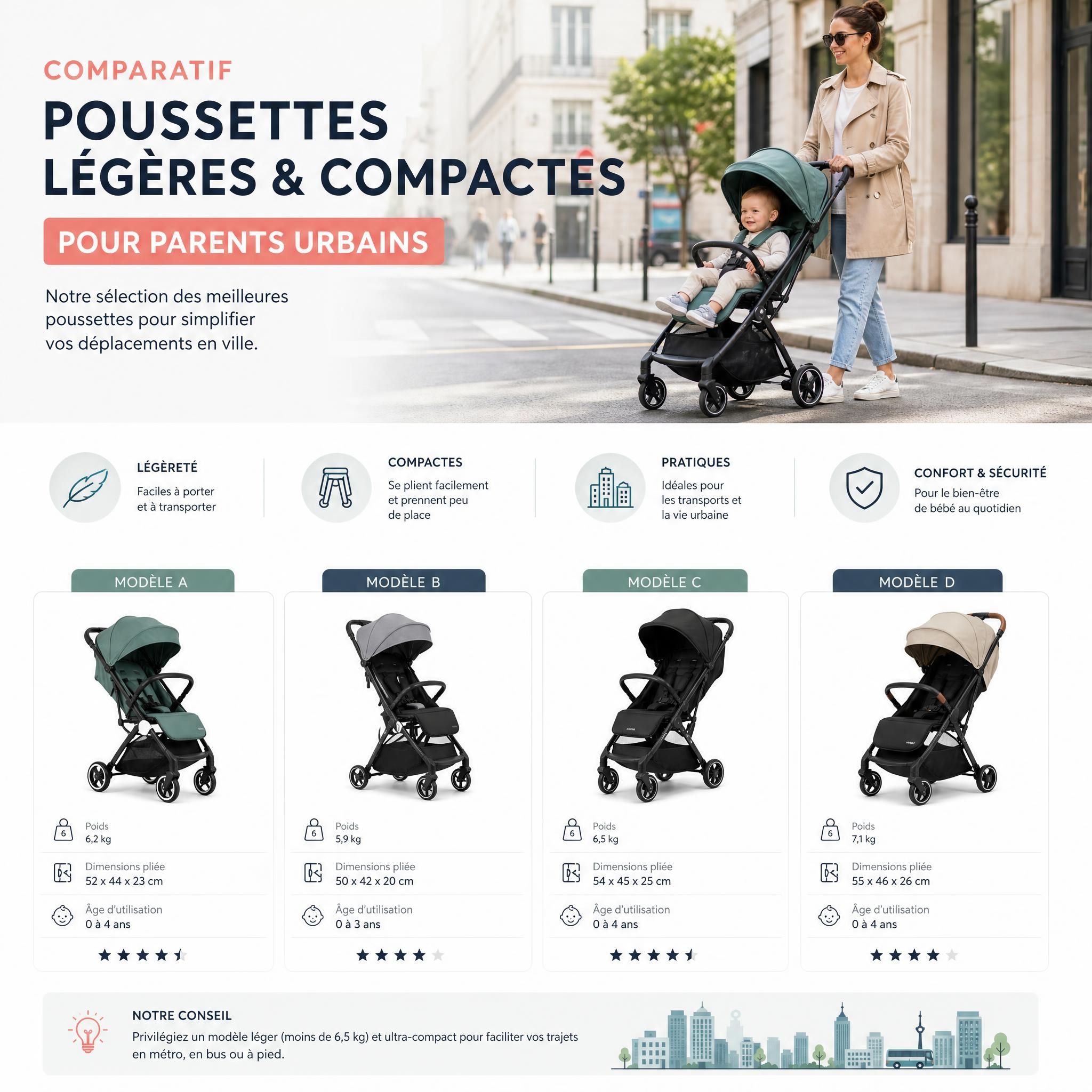 comparatif poussettes bébé légères et compactes pour parents urbains en ville