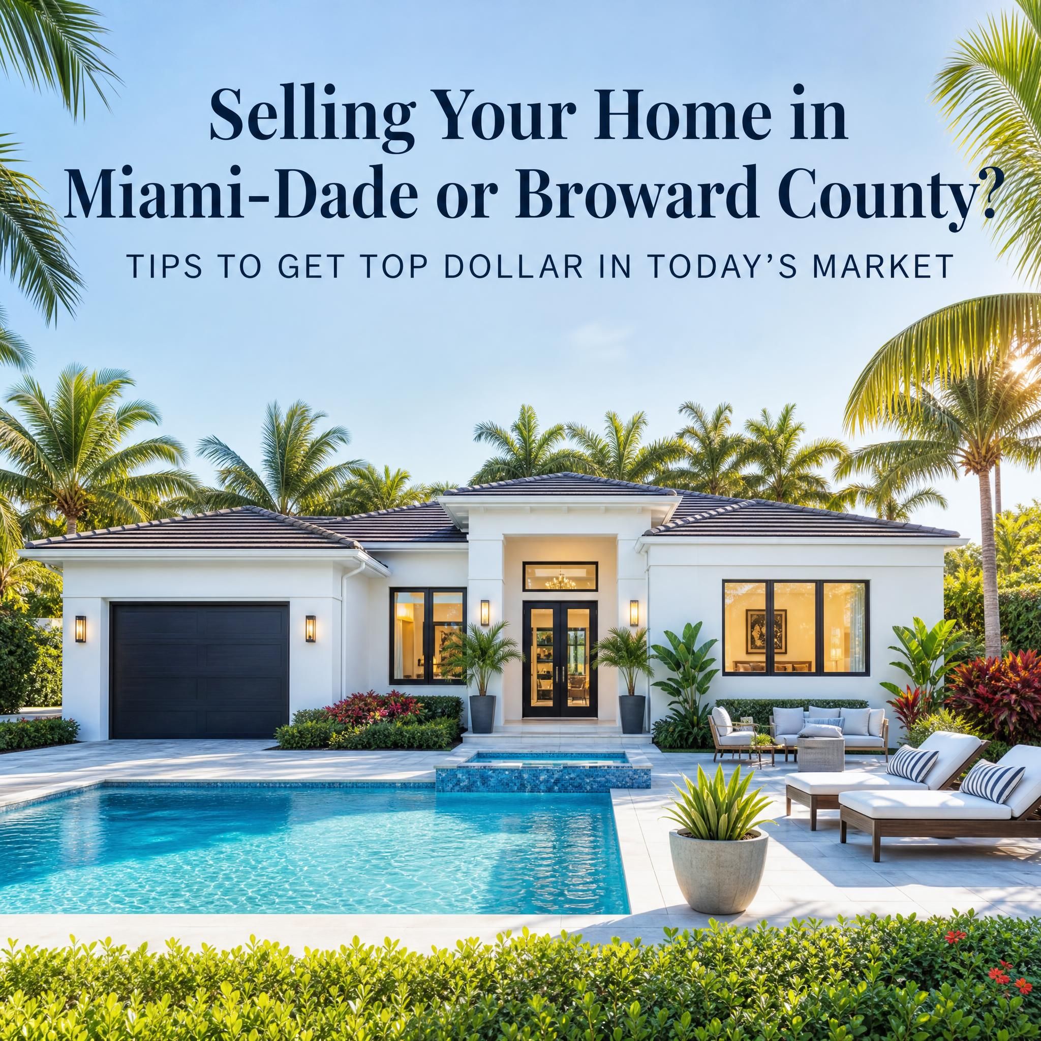 Beautiful staged South Florida single-family home with tropical landscaping and pool, ready for sale in Miami-Dade or Broward County