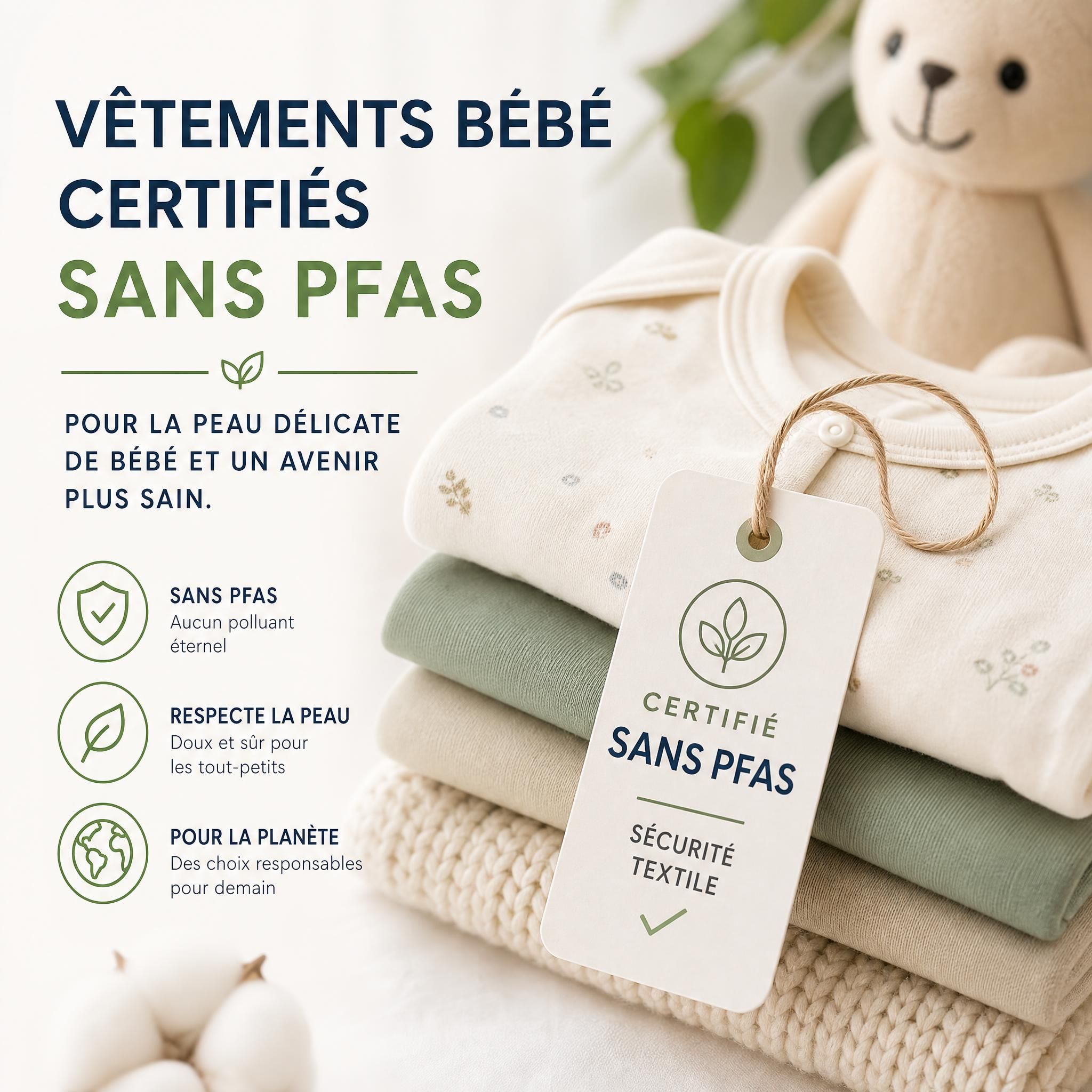 Vêtements bébé certifiés sans PFAS polluants éternels, étiquette de sécurité textile