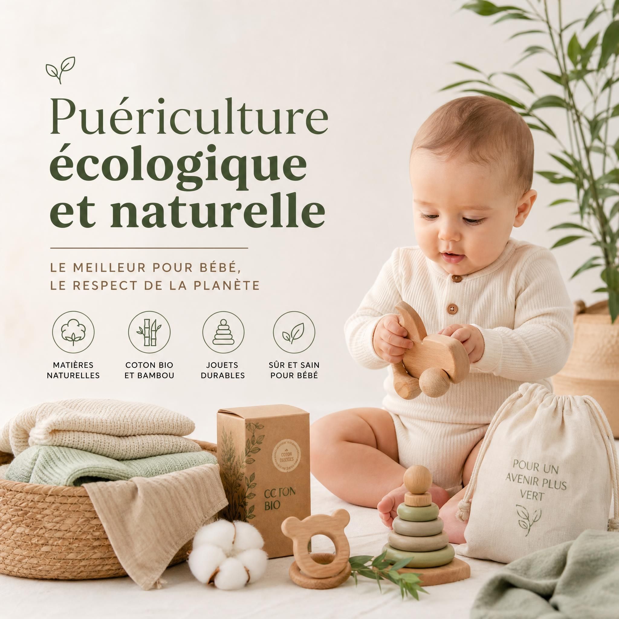 Puériculture écologique naturelle bébé matériaux bio coton bambou jouets durables