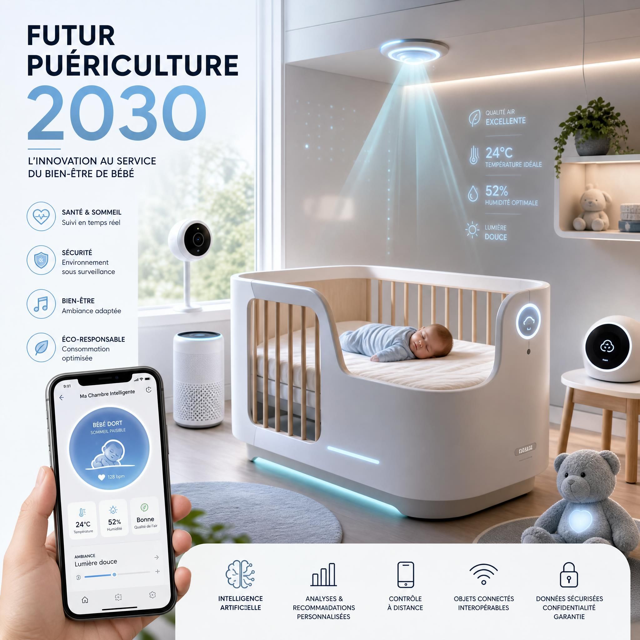 Futur puériculture 2030 innovation bébé technologie connectée chambre intelligente