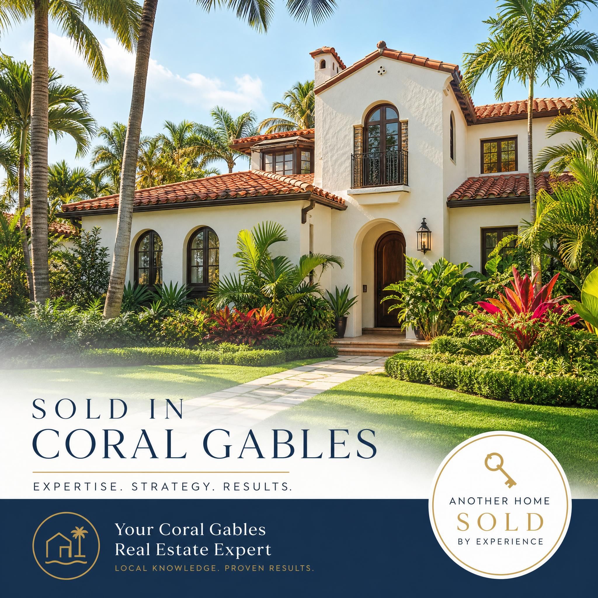 Beautiful Coral Gables Spanish-style home with lush tropical landscaping representing South Florida real estate sold by expert listing agent
