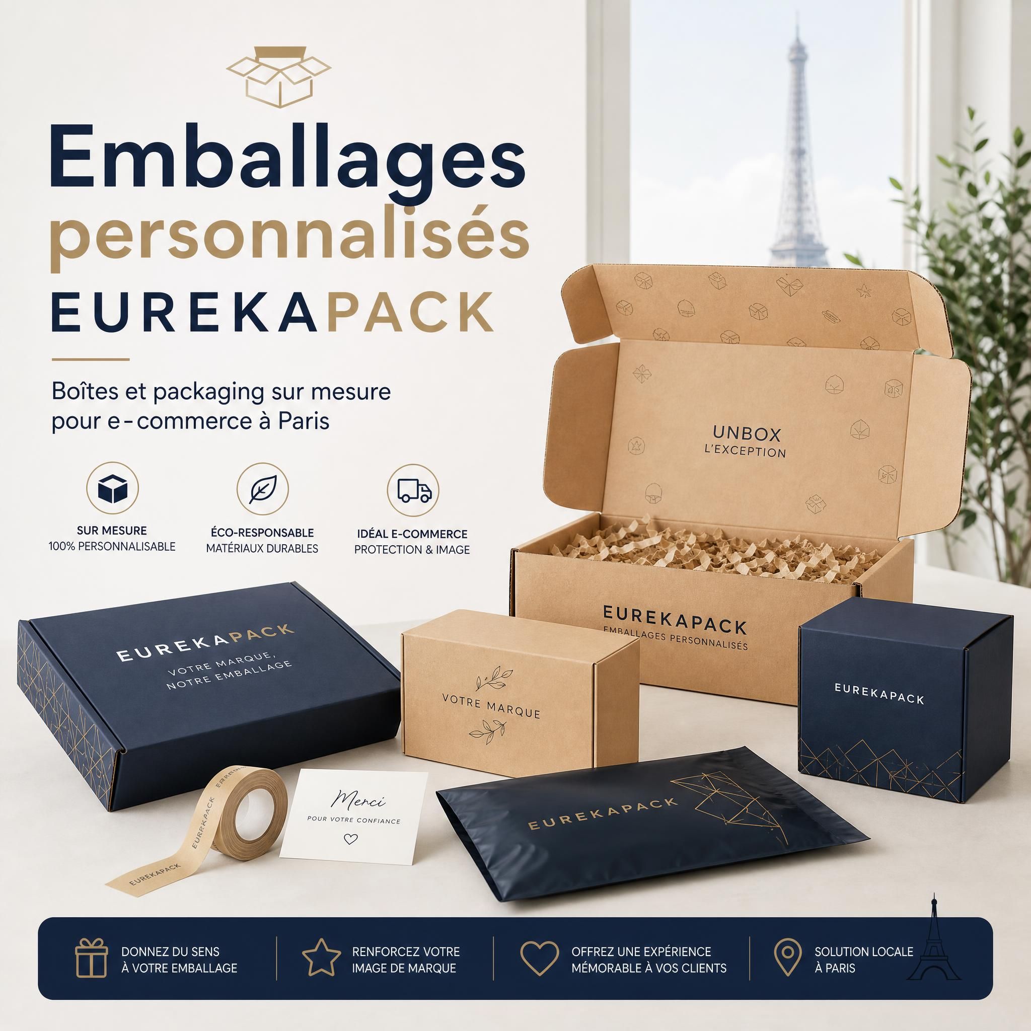 Emballages personnalisés EUREKAPACK - boîtes et packaging sur mesure pour e-commerce à Paris
