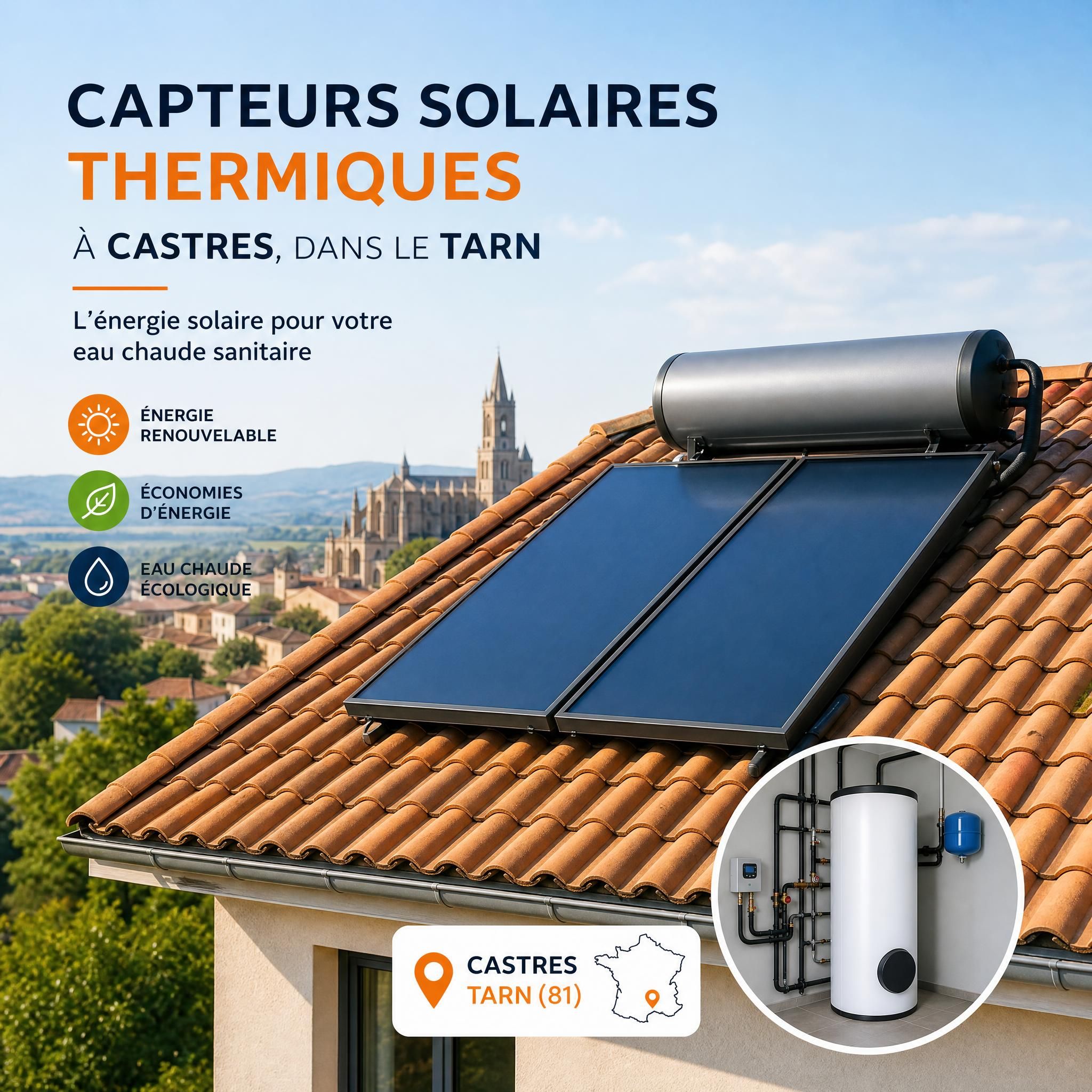 Capteurs solaires thermiques installés sur toiture maison individuelle Castres Tarn - chauffe-eau solaire