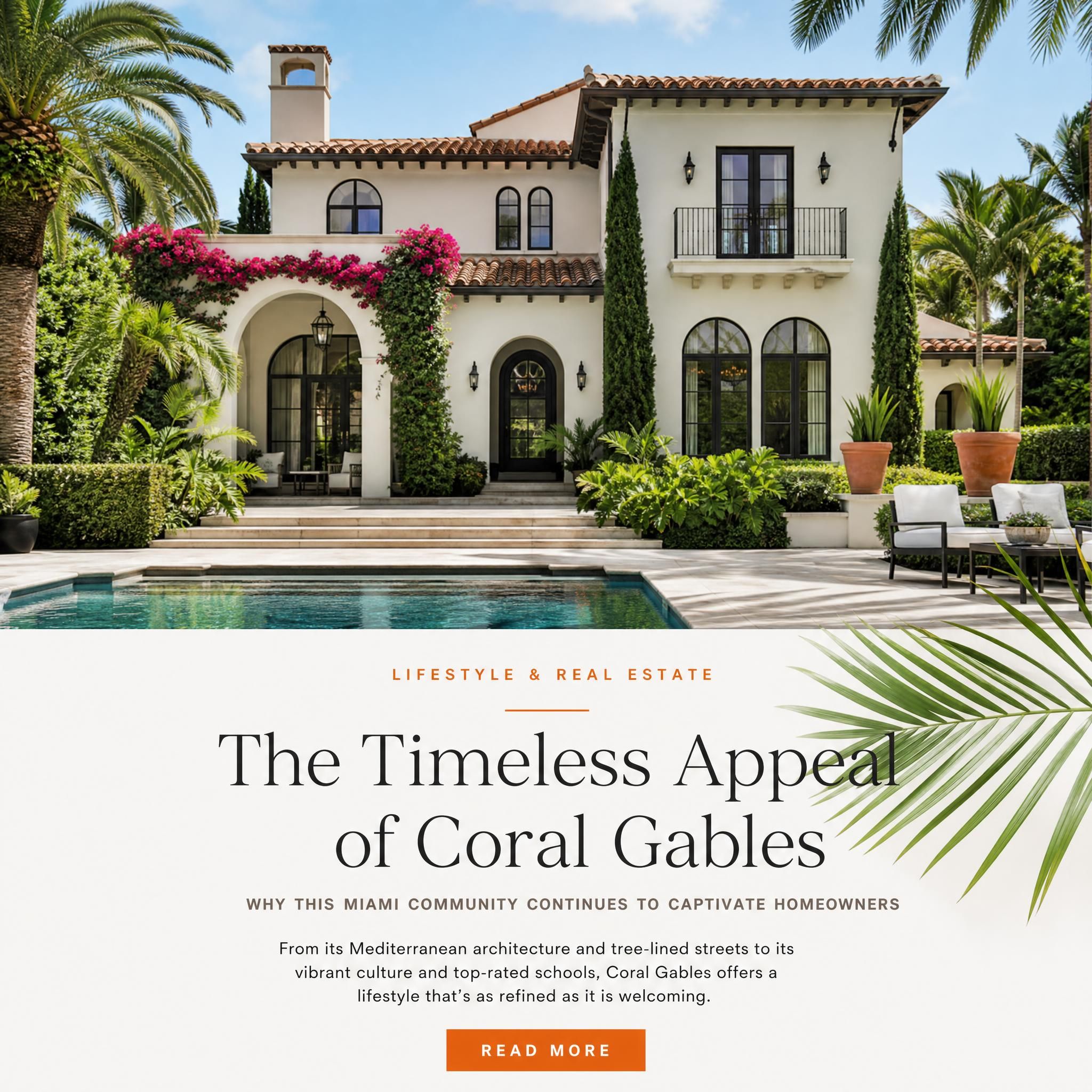 Elegant Coral Gables Mediterranean-style luxury home with lush tropical landscaping and pool