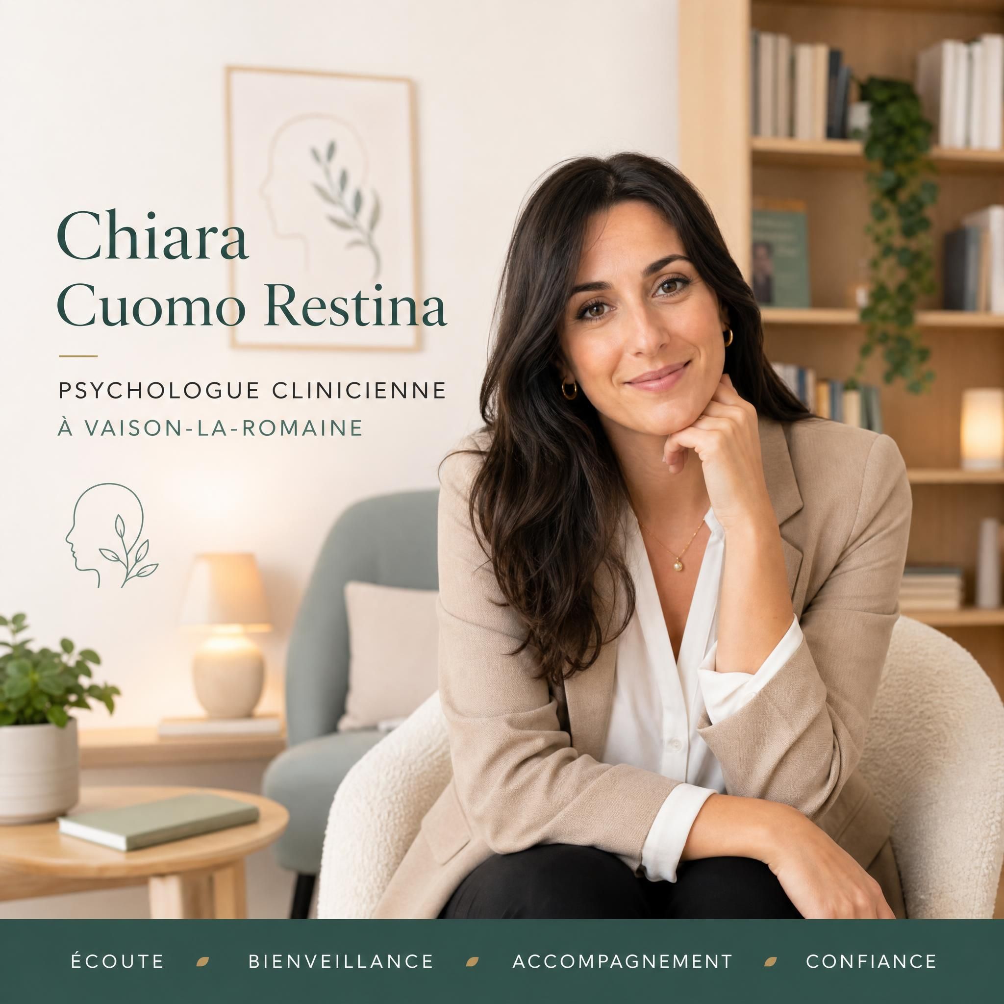 Chiara Cuomo Restina, psychologue clinicienne à Vaison-la-Romaine - portrait professionnel chaleureux
