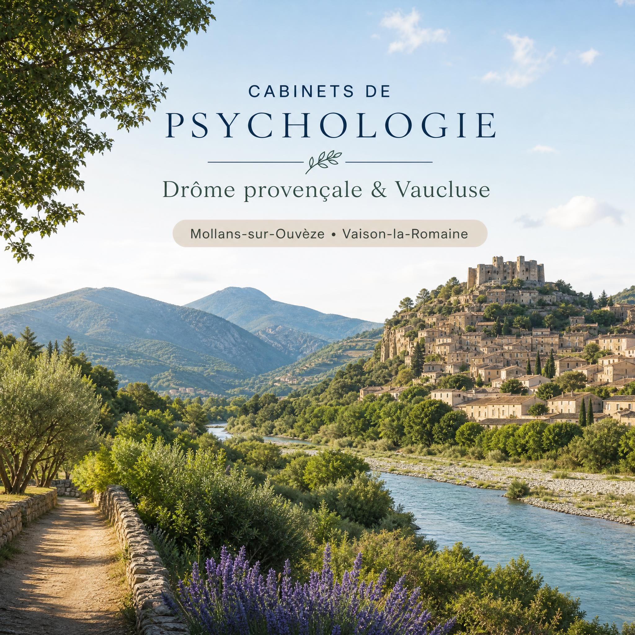 Paysage de la Drôme provençale et du Vaucluse près de Mollans-sur-Ouvèze et Vaison-la-Romaine, cadre naturel des cabinets de psychologie