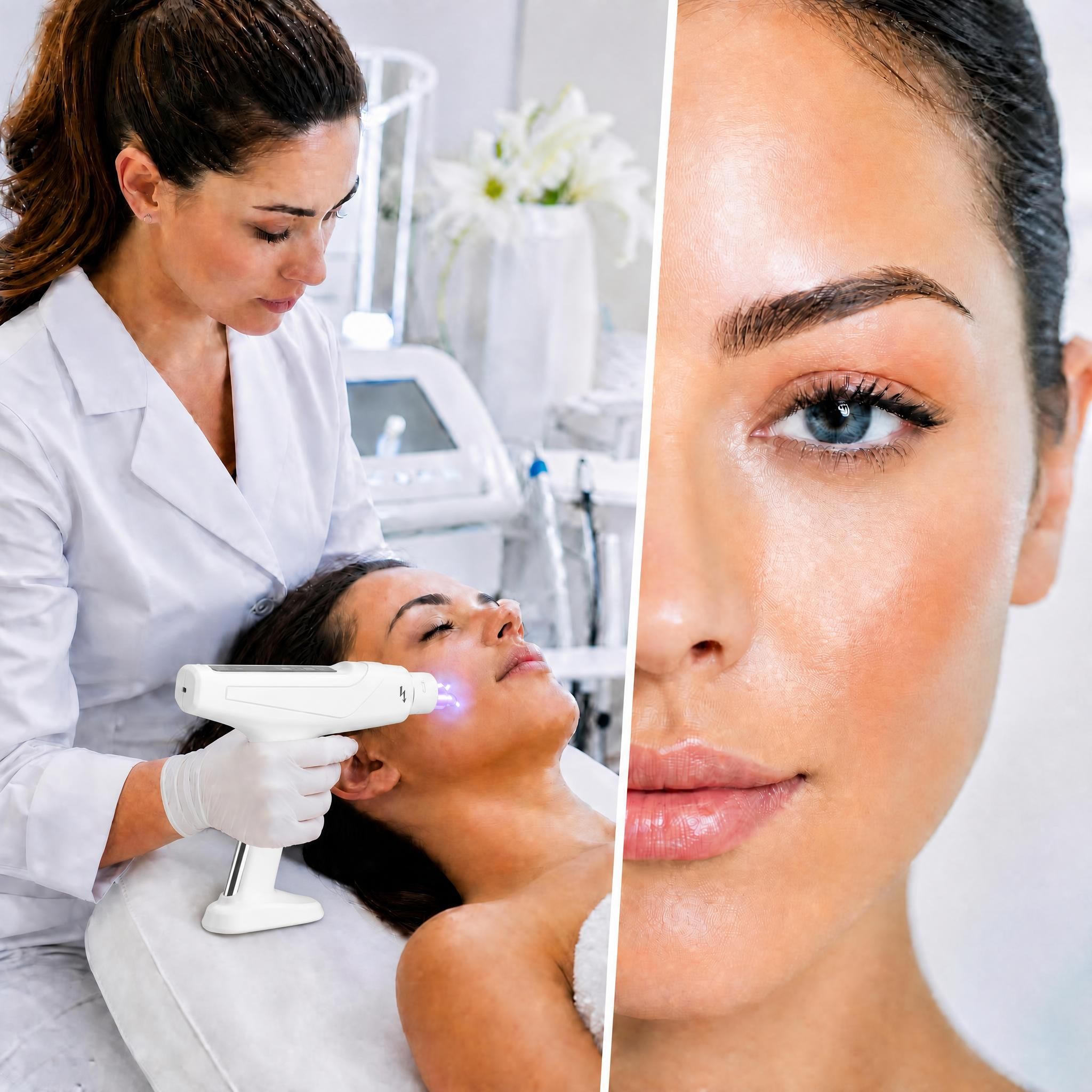 Appareil plasma froid professionnel utilisé dans un cabinet esthétique pour un soin du visage anti-âge non invasif