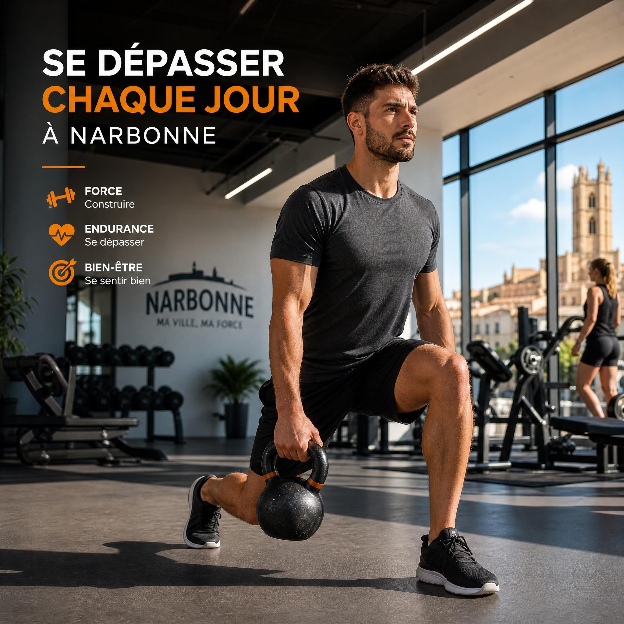 Personne motivée s'entraînant dans une salle de sport moderne à Narbonne, ambiance dynamique et inspirante