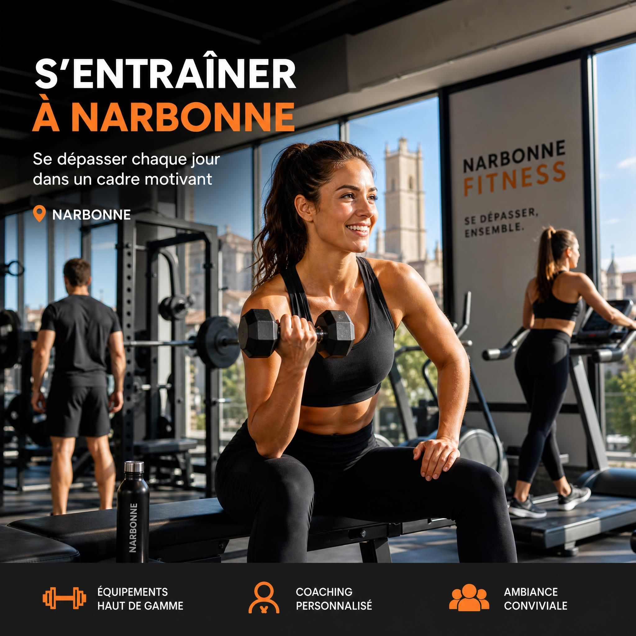Personne motivée s'entraînant dans une salle de sport moderne à Narbonne, ambiance dynamique et inspirante