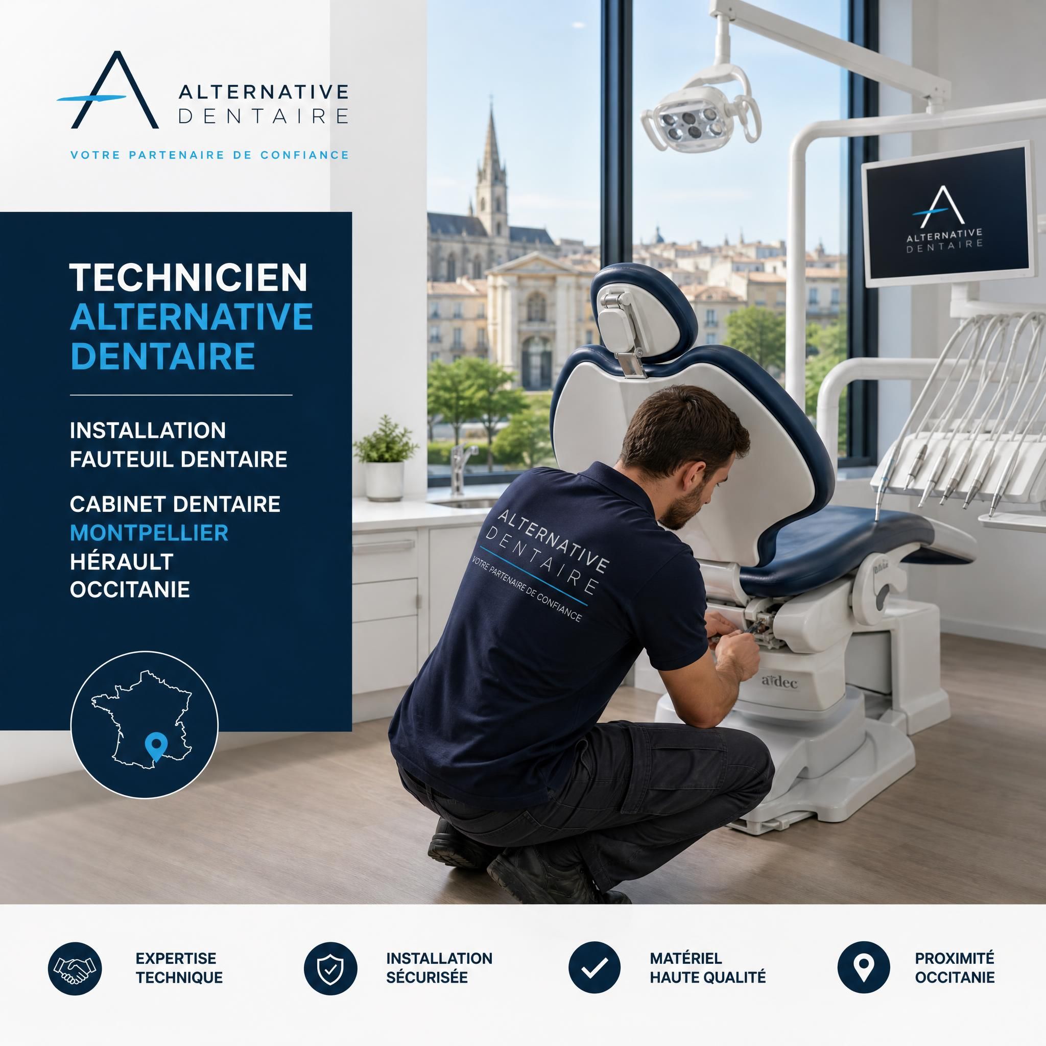 Technicien Alternative Dentaire installation fauteuil dentaire cabinet Montpellier Hérault Occitanie