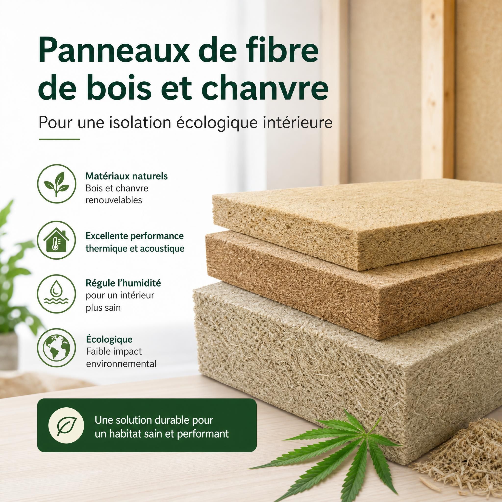 Panneaux de fibre de bois et chanvre pour isolation écologique intérieure