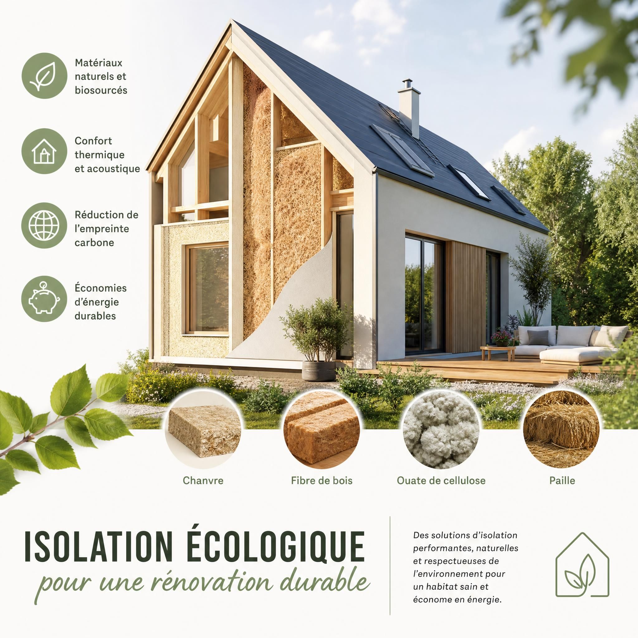Maison bien isolée avec matériaux naturels biosourcés - isolation écologique rénovation durable